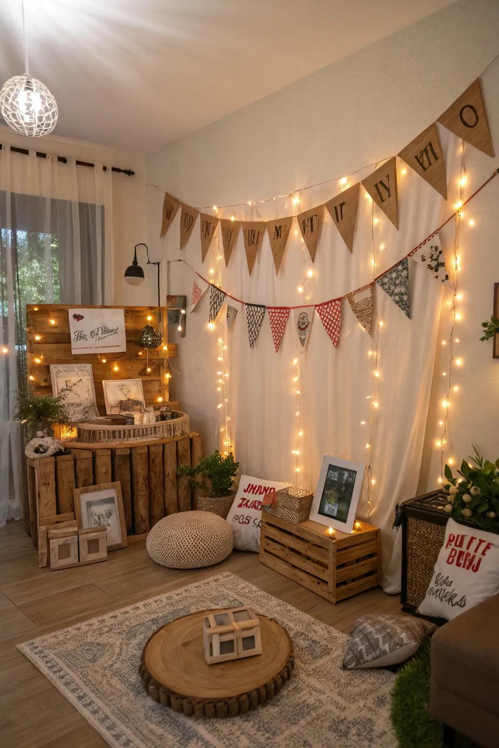 Personalize your party with a thematic backdrop.