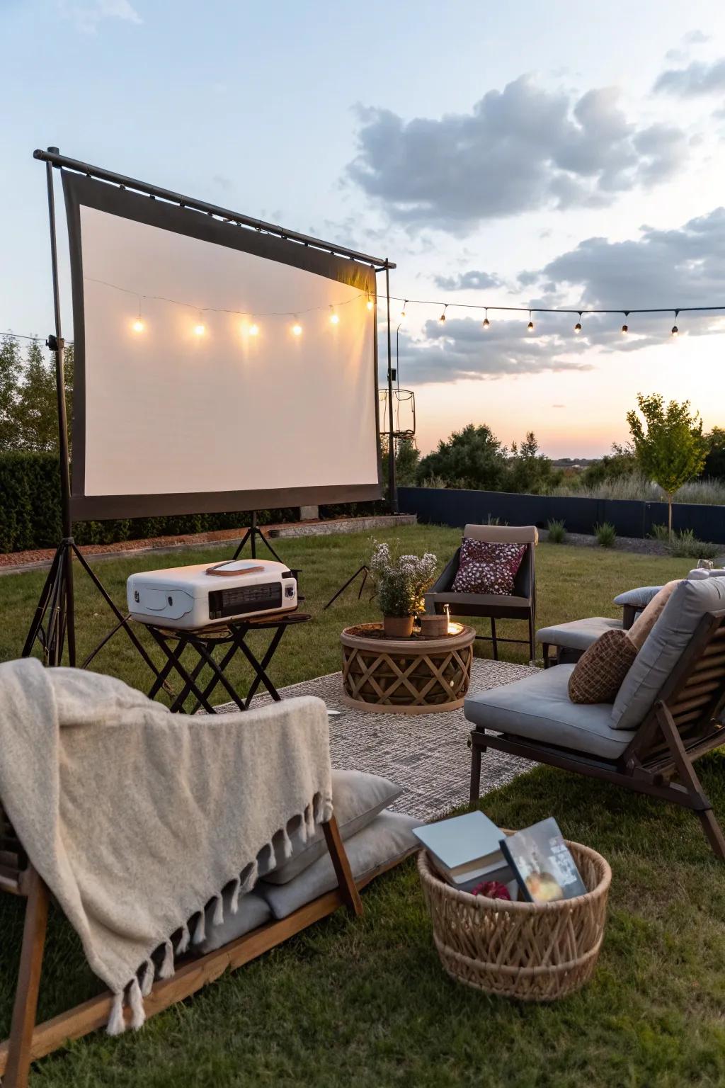 Relish a film under the night sky with an open-air cinematic arrangement.