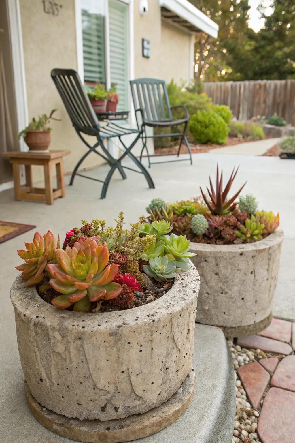 Concrete plant containers offer a fashionable and economical means to showcase plants in your area.