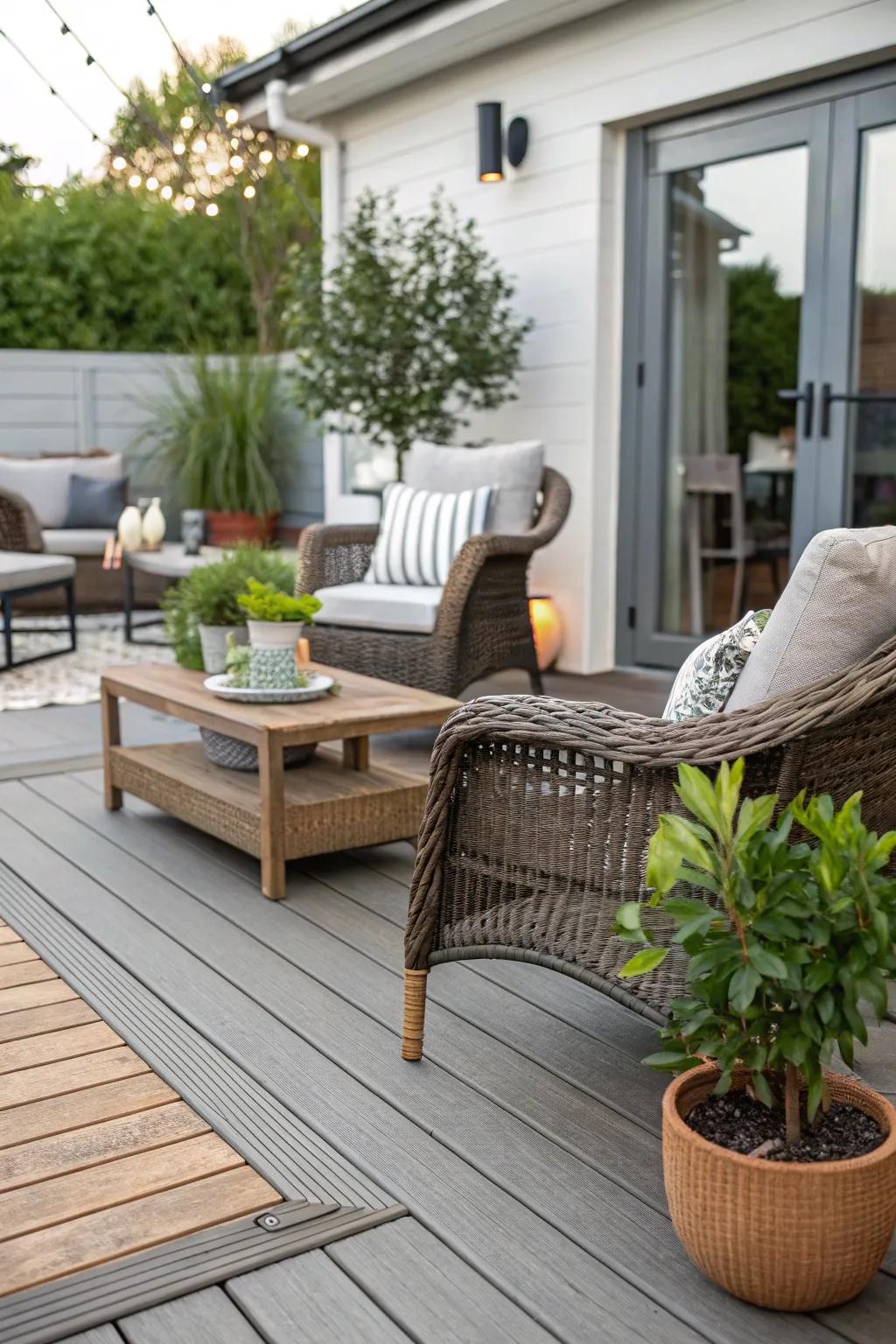Composite boards combine lastingness with beauty, creating a low-maintenance patio.