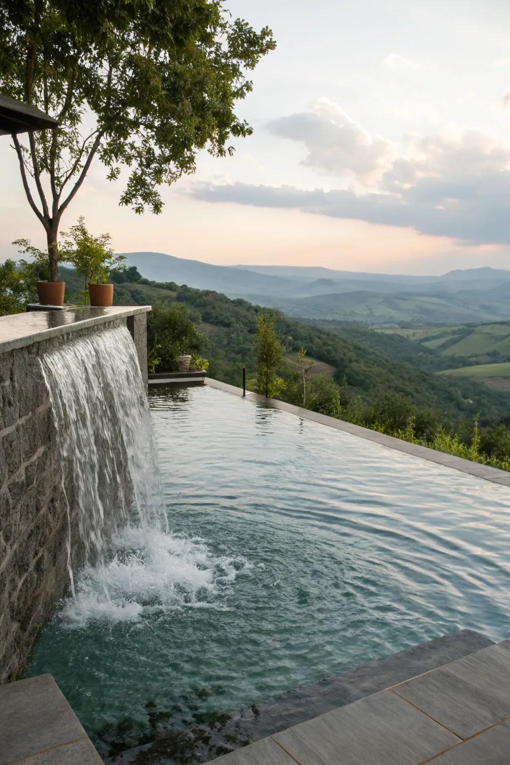 An limitless brim cascade seamlessly unifies your pool with the horizon.