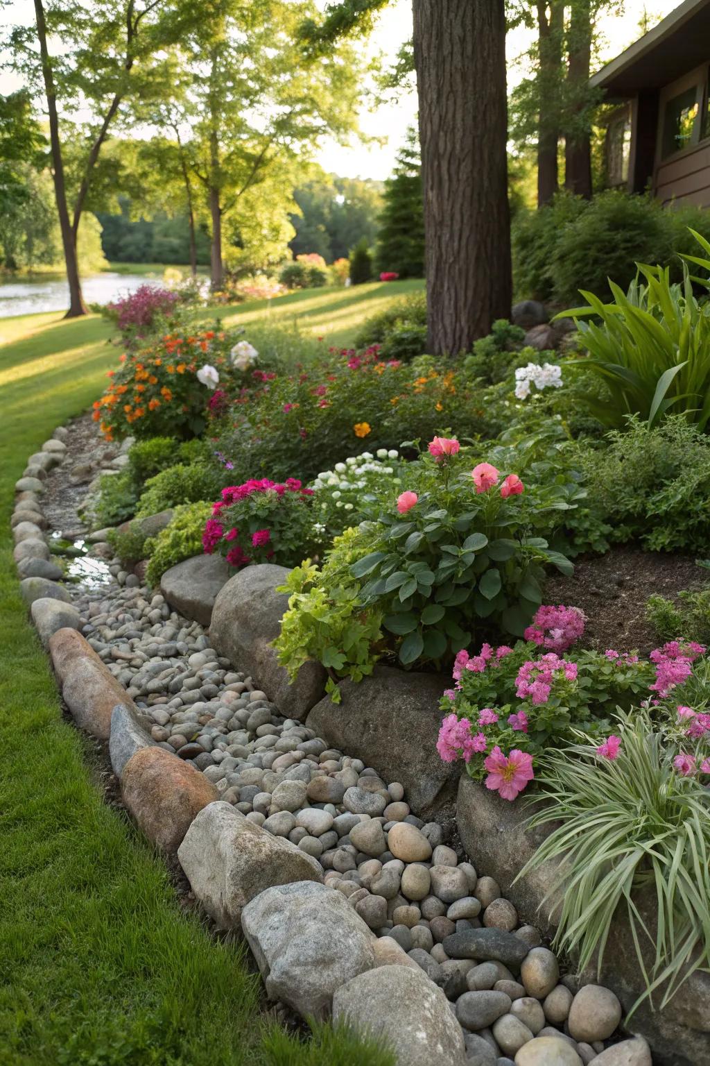 Weathered stone borders deliver precise, refined boundaries.
