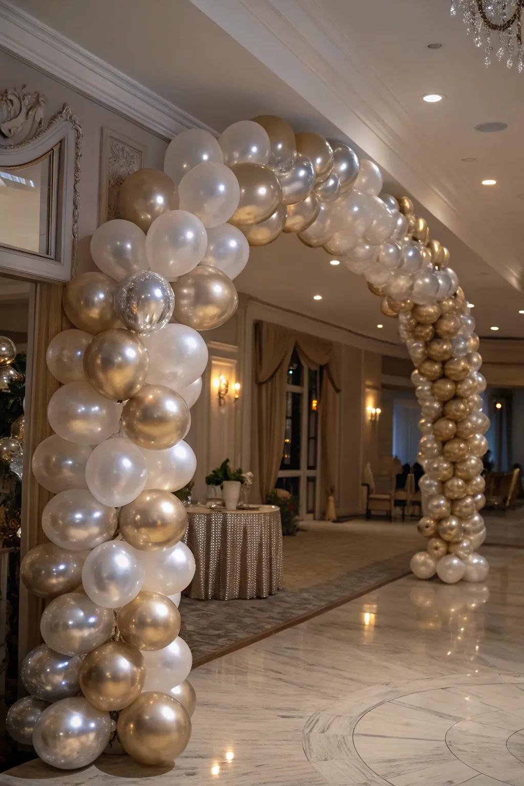 Metallic balloon garland giving a glamorous touch.