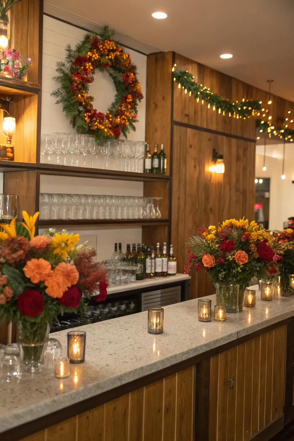 Seasonal decorations add a cozy and captivating touch to your bar setting.