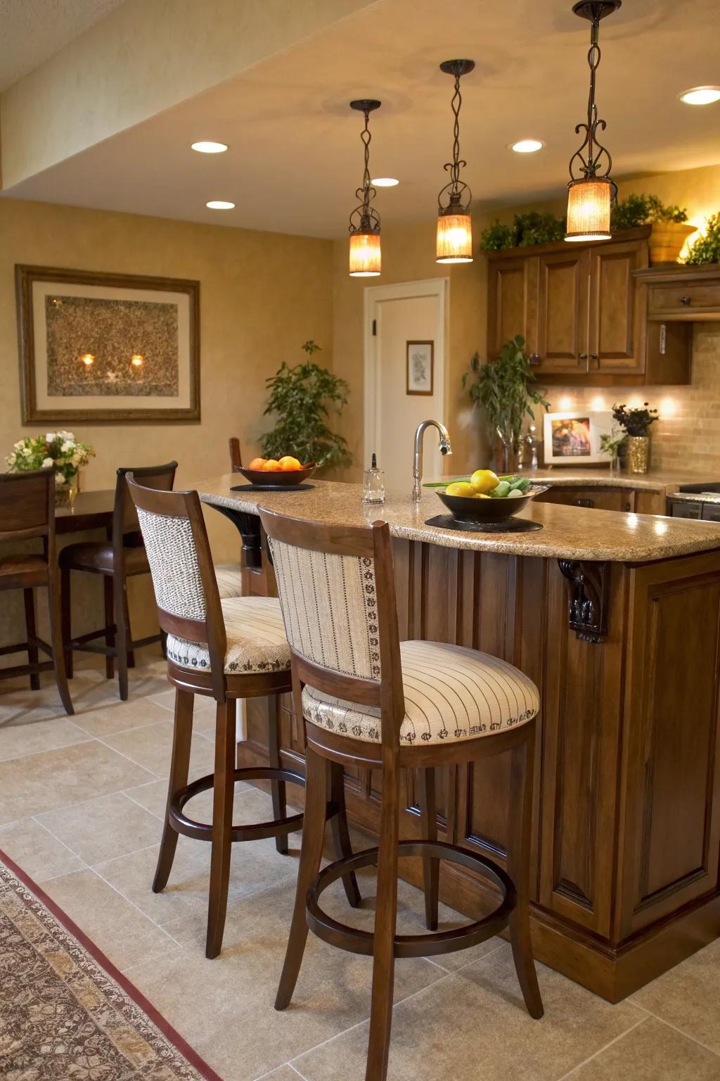 Comfortable and stylish bar stools with cushioned seats.