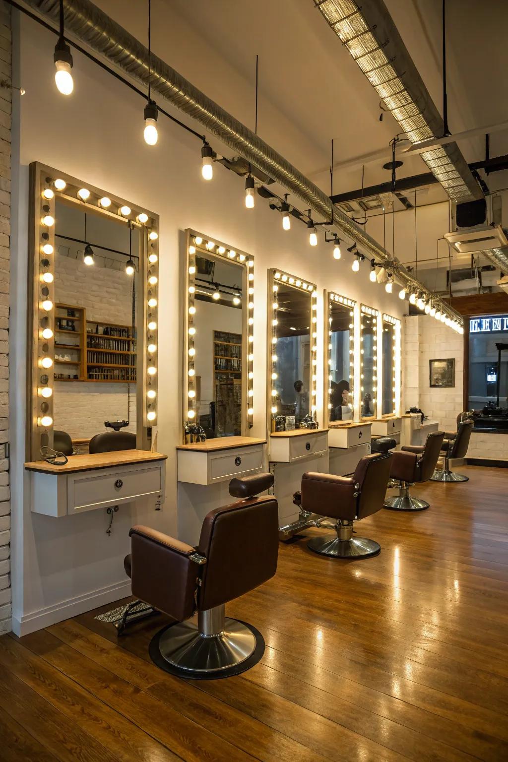 Barbershop mirrors beautifully lit for accuracy and flair.