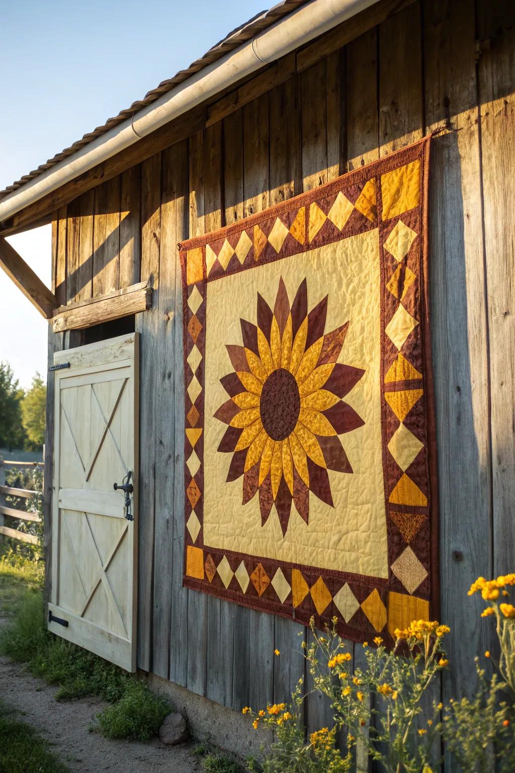 Sunflower-inspired barn quilt pattern.