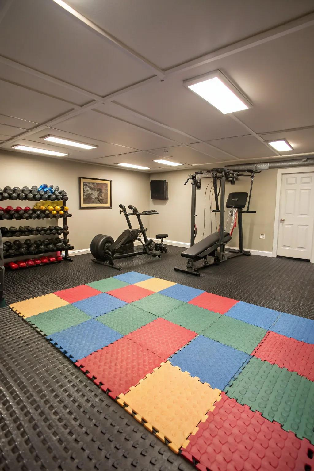 Rubber flooring is a sensible option for any home gym.