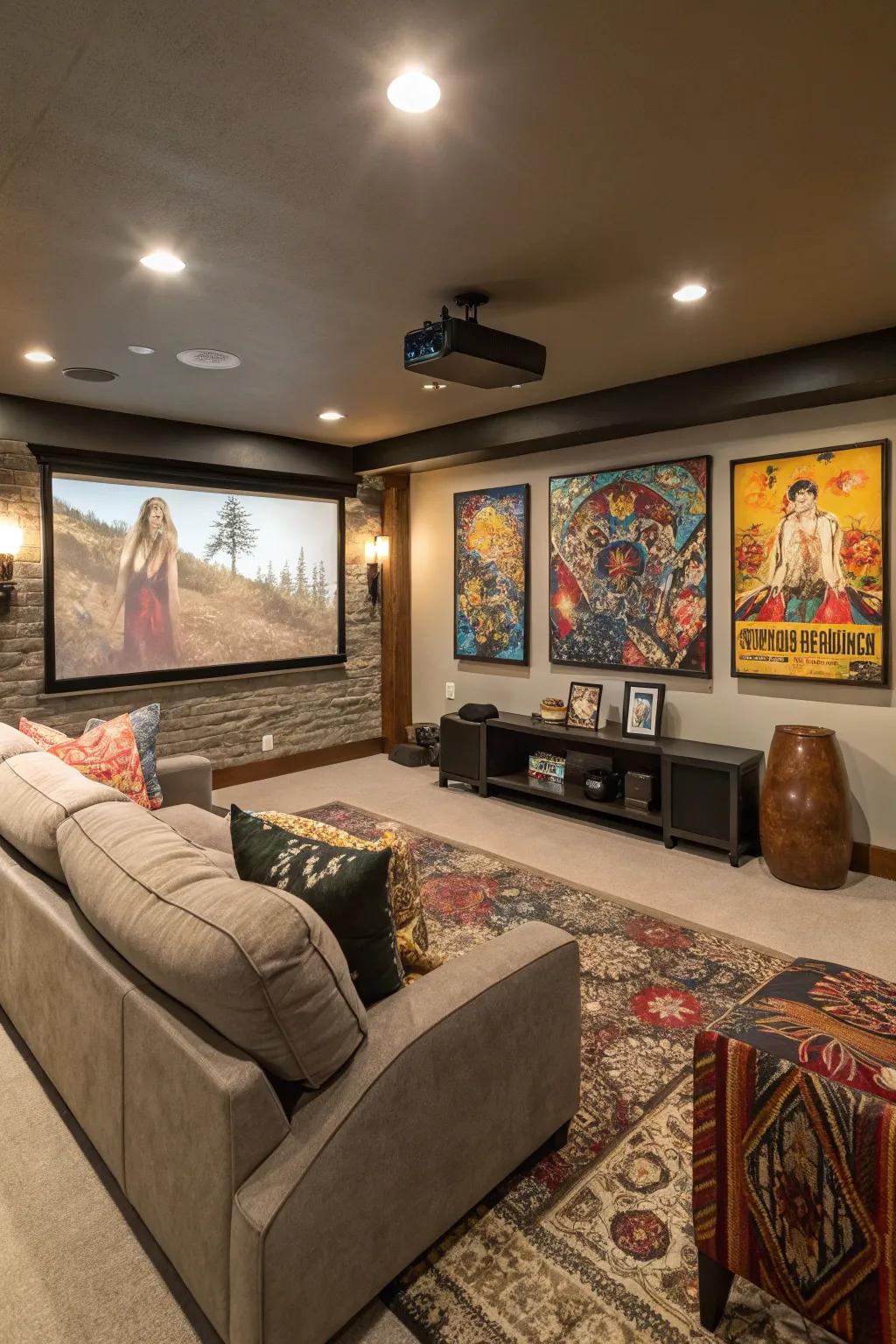 Creative wall art provides a tailored style within your media room decor.