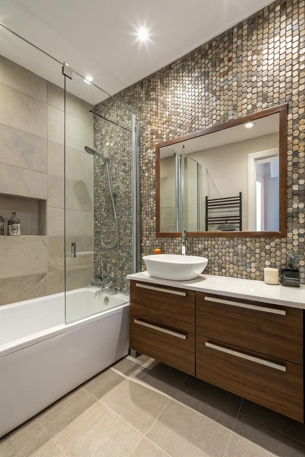A main feature can serve as the bathroom's focal point.