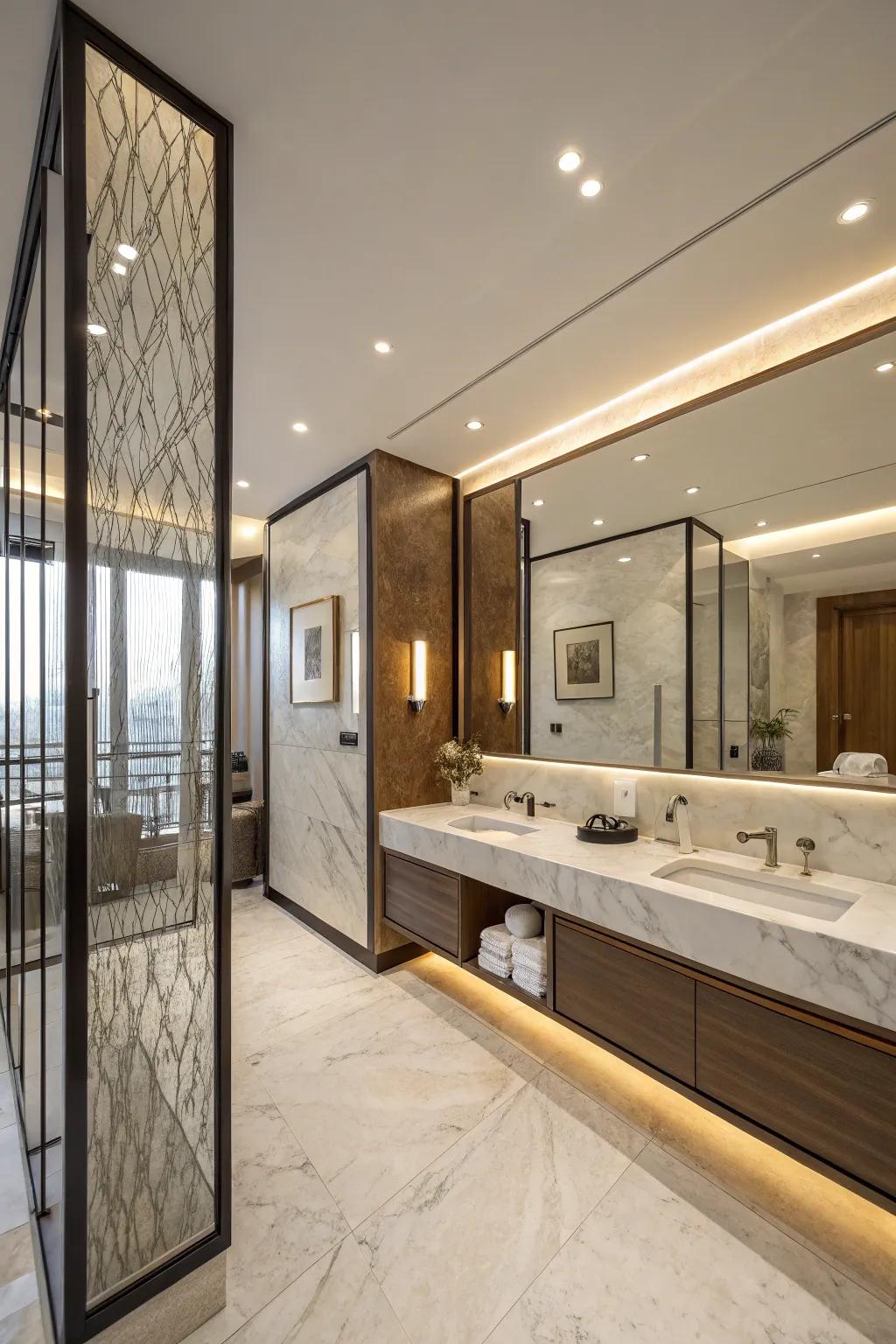 Floor-to-ceiling dividers make a bold statement while zoning spaces.