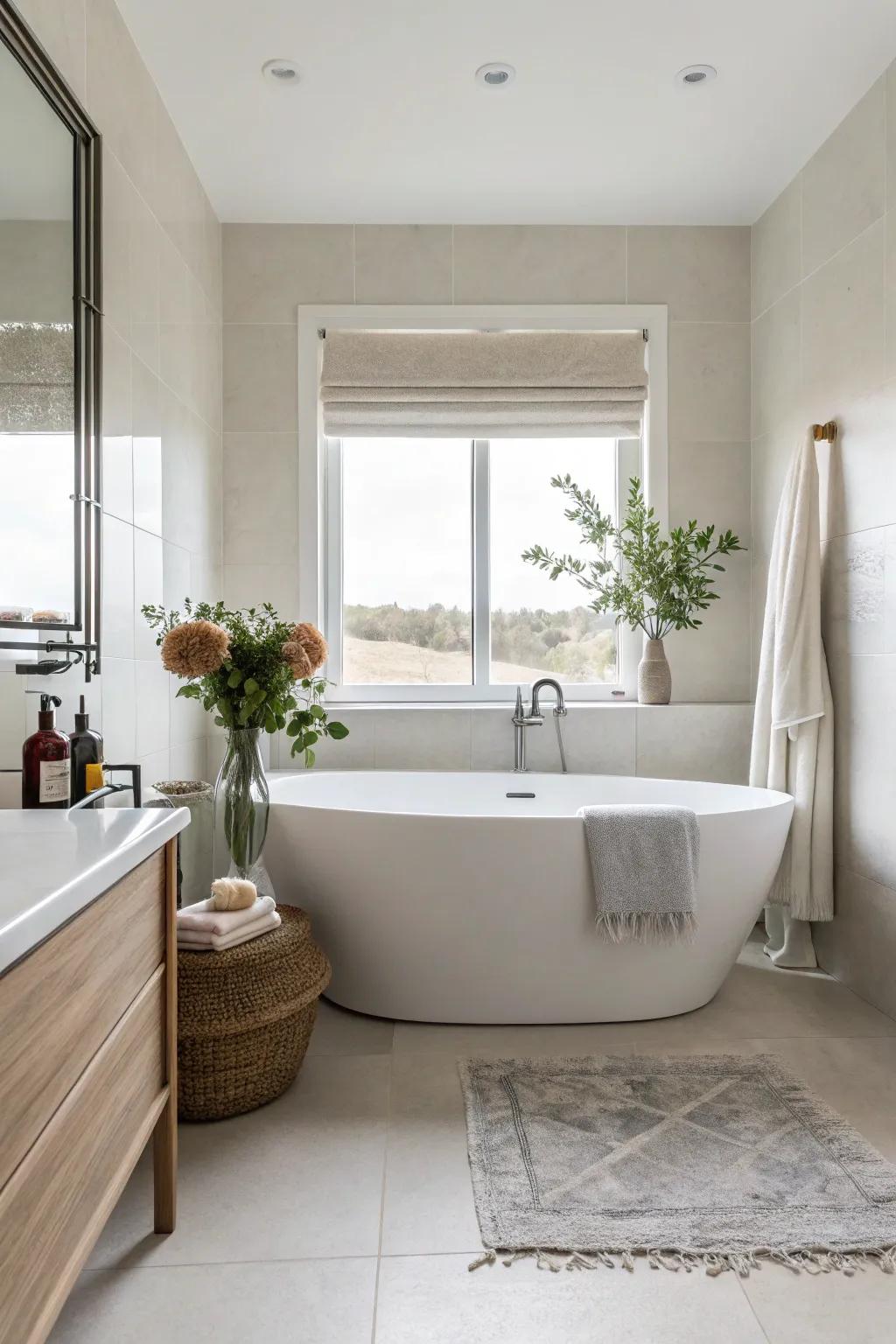 Simple decor accentuates the elegance of your bathtub.