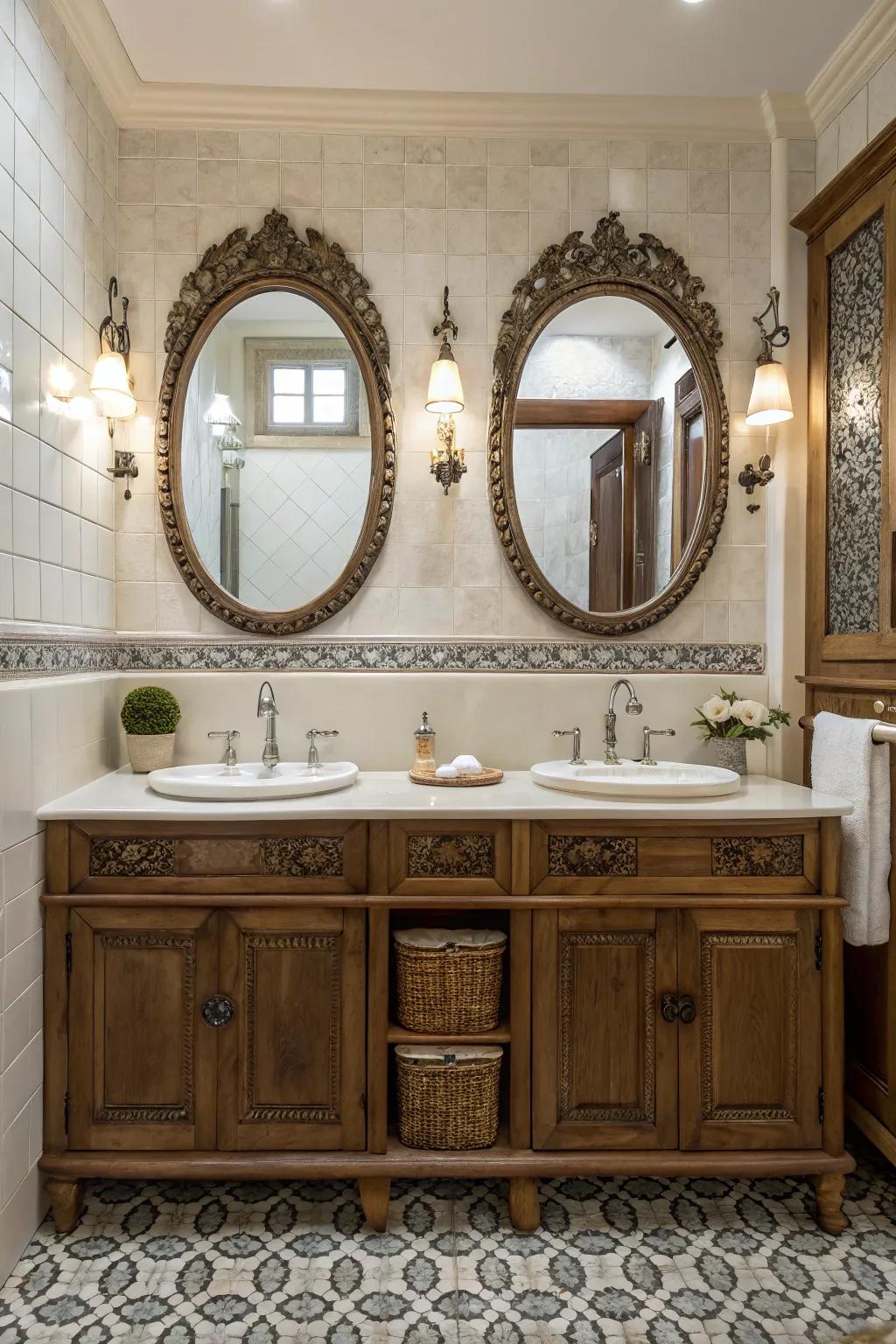 Antique mirrors add a touch of history and charm to any bathroom.