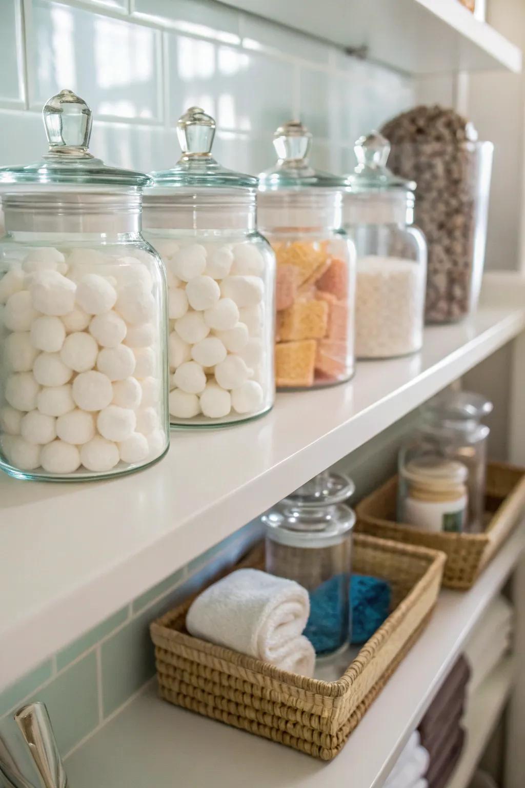 Glass containers transform everyday necessities into elegant exhibits.