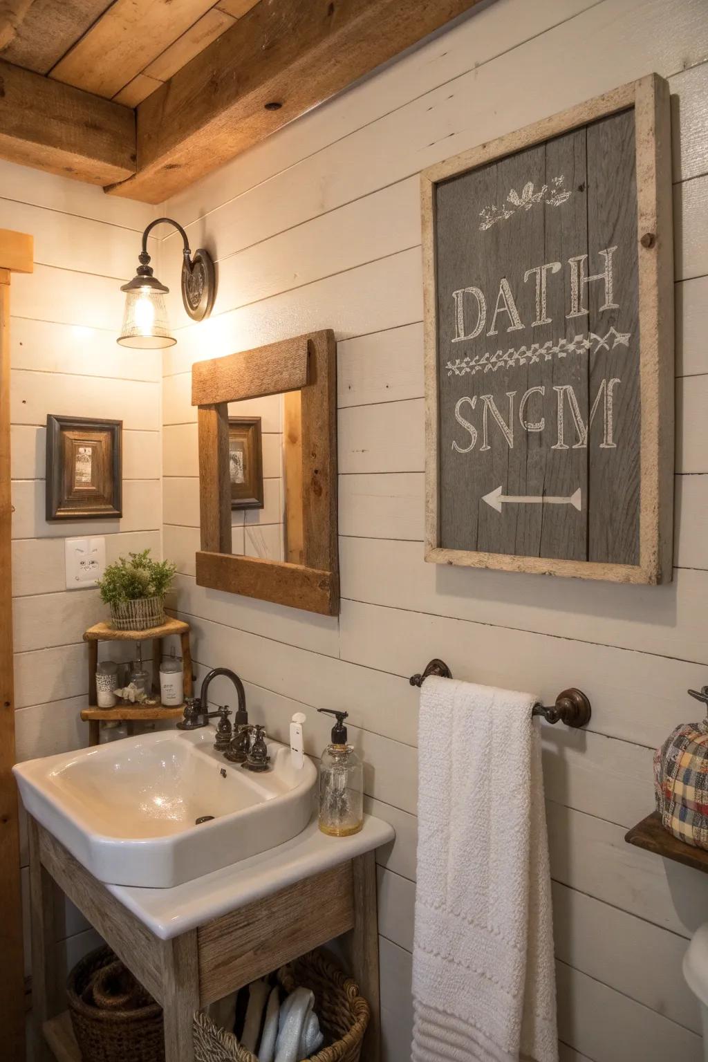 Take your bathroom to the next level with rustic timber-framed markers.