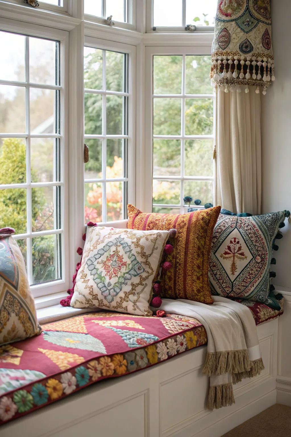 Bring bohemian beauty to your room with patterned cushions.