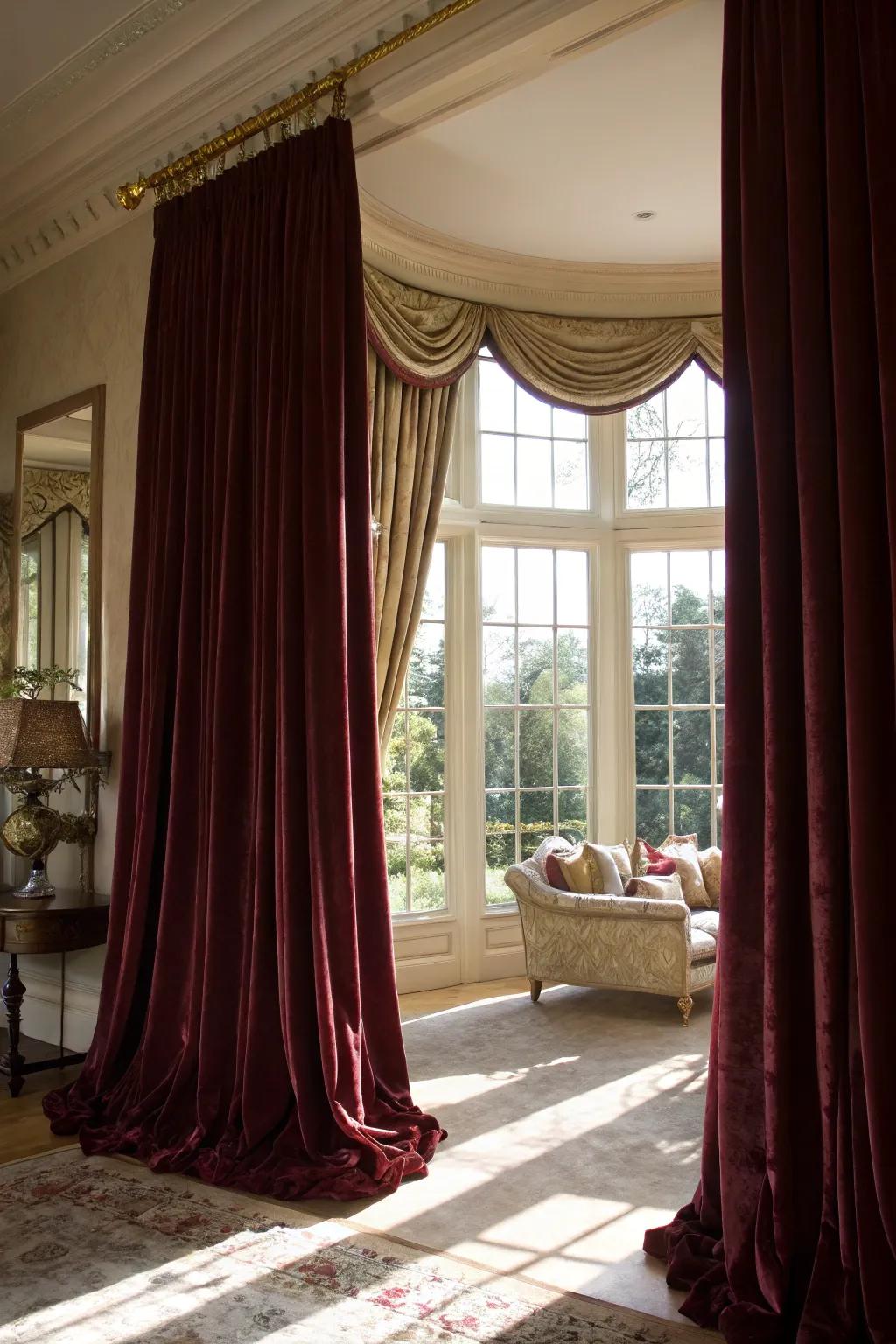 Transform your bay window into a stunning focal point with dramatic drapery.