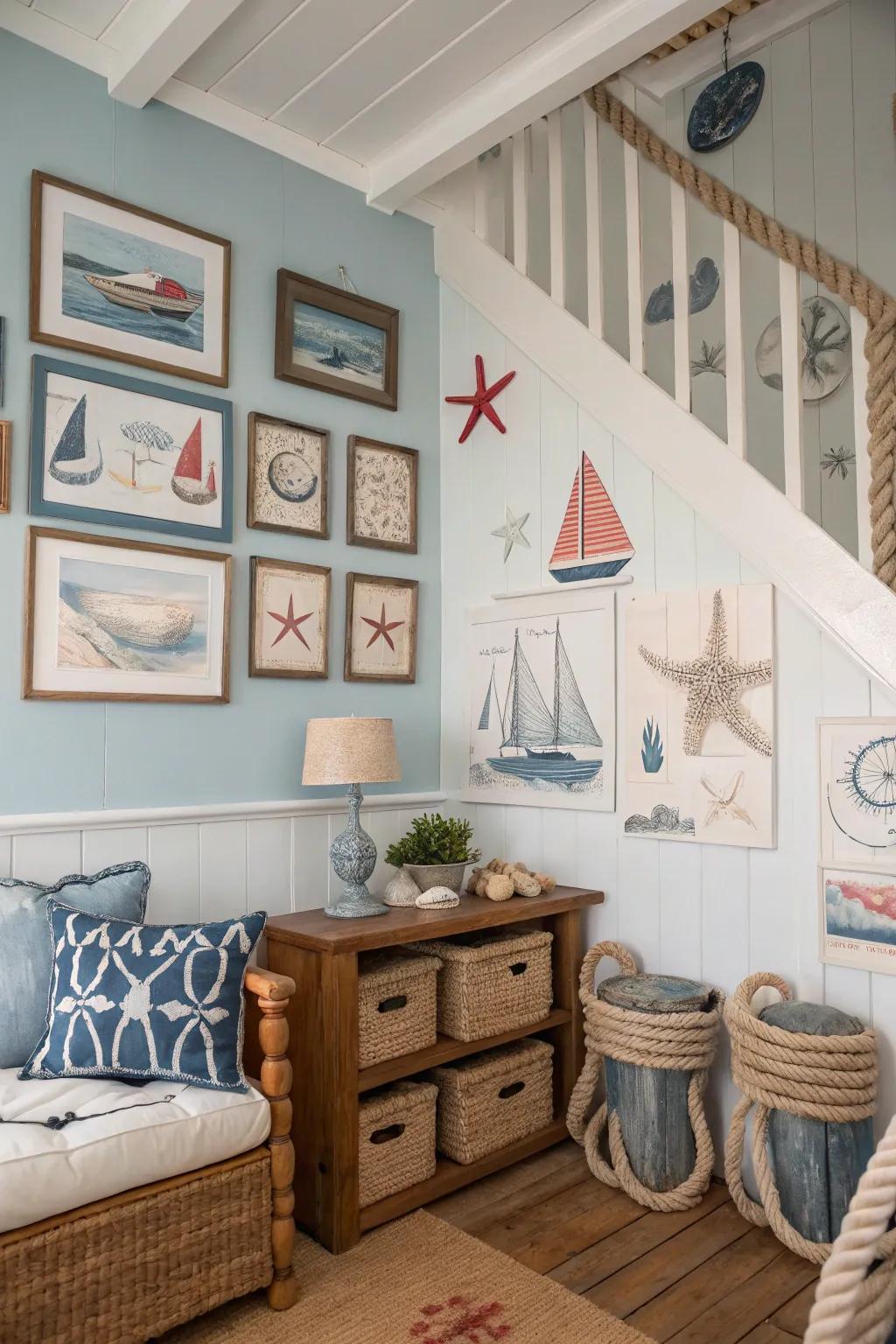 Maritime elements bring a hint of the ocean to this beach house design.
