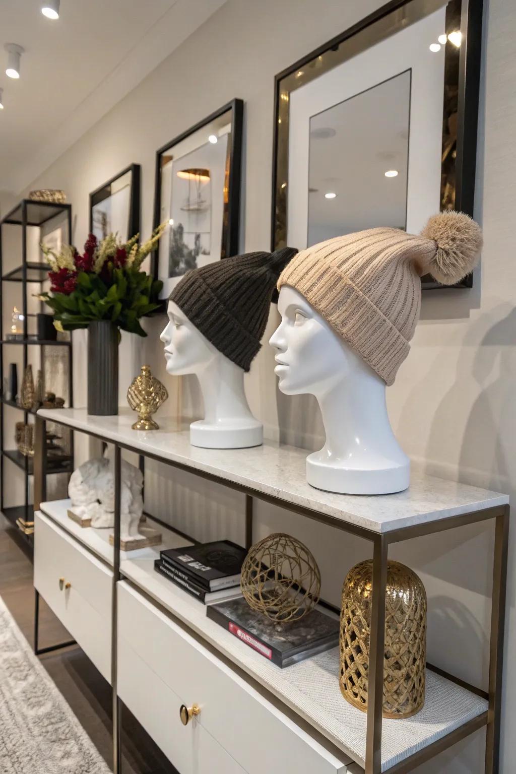 Mannequin heads infuse a lifelike dimension, transforming your beanie display into a captivating showcase.
