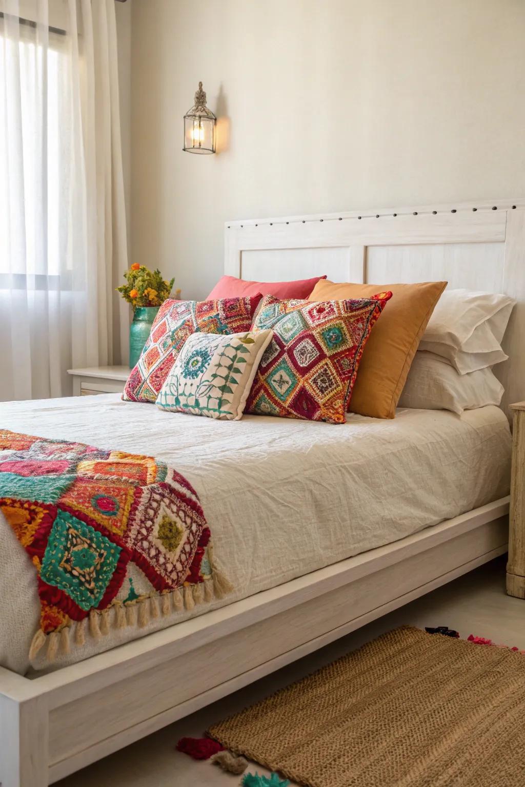 Colorful accent pillows can infuse a playful essence into your bed.