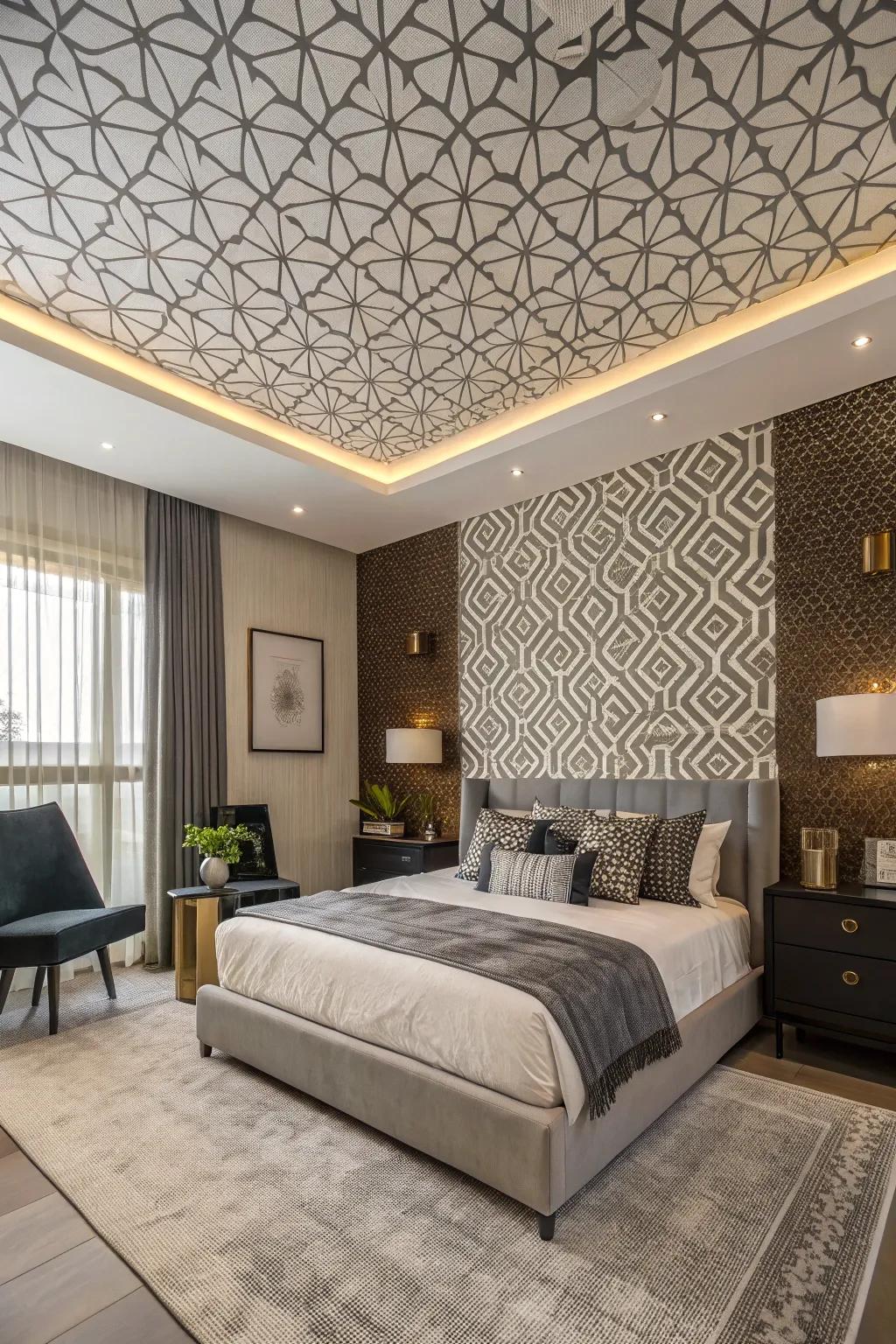 Revolutionize your space with a wallpapered ceiling.