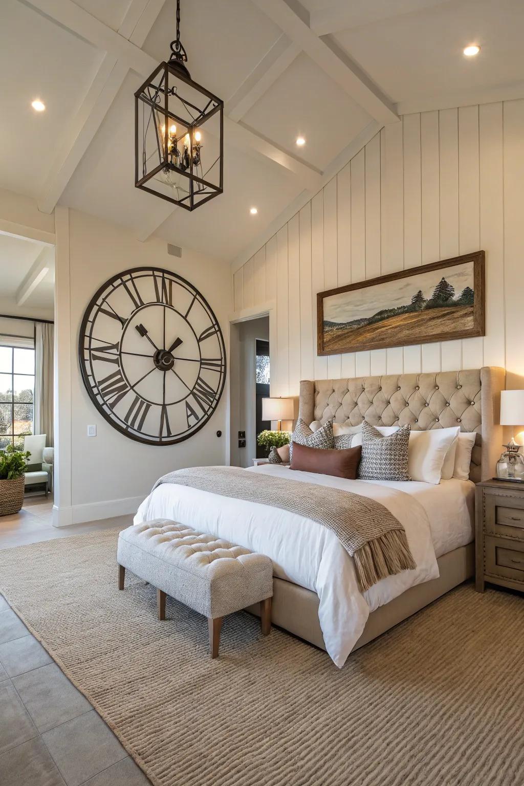 Create a daring statement with an oversized clock centerpiece.