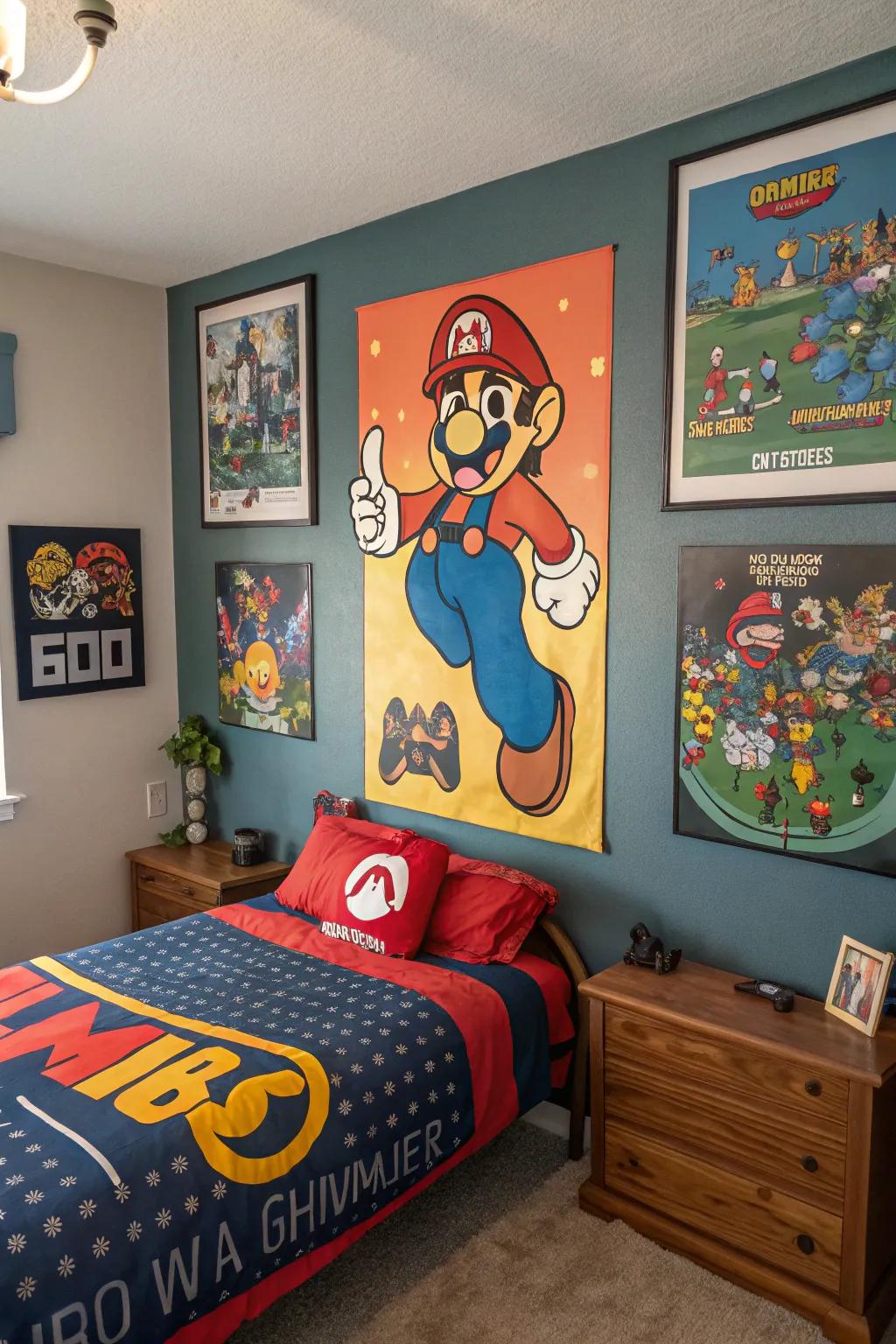 Themed wall decor personalizes your gaming space.