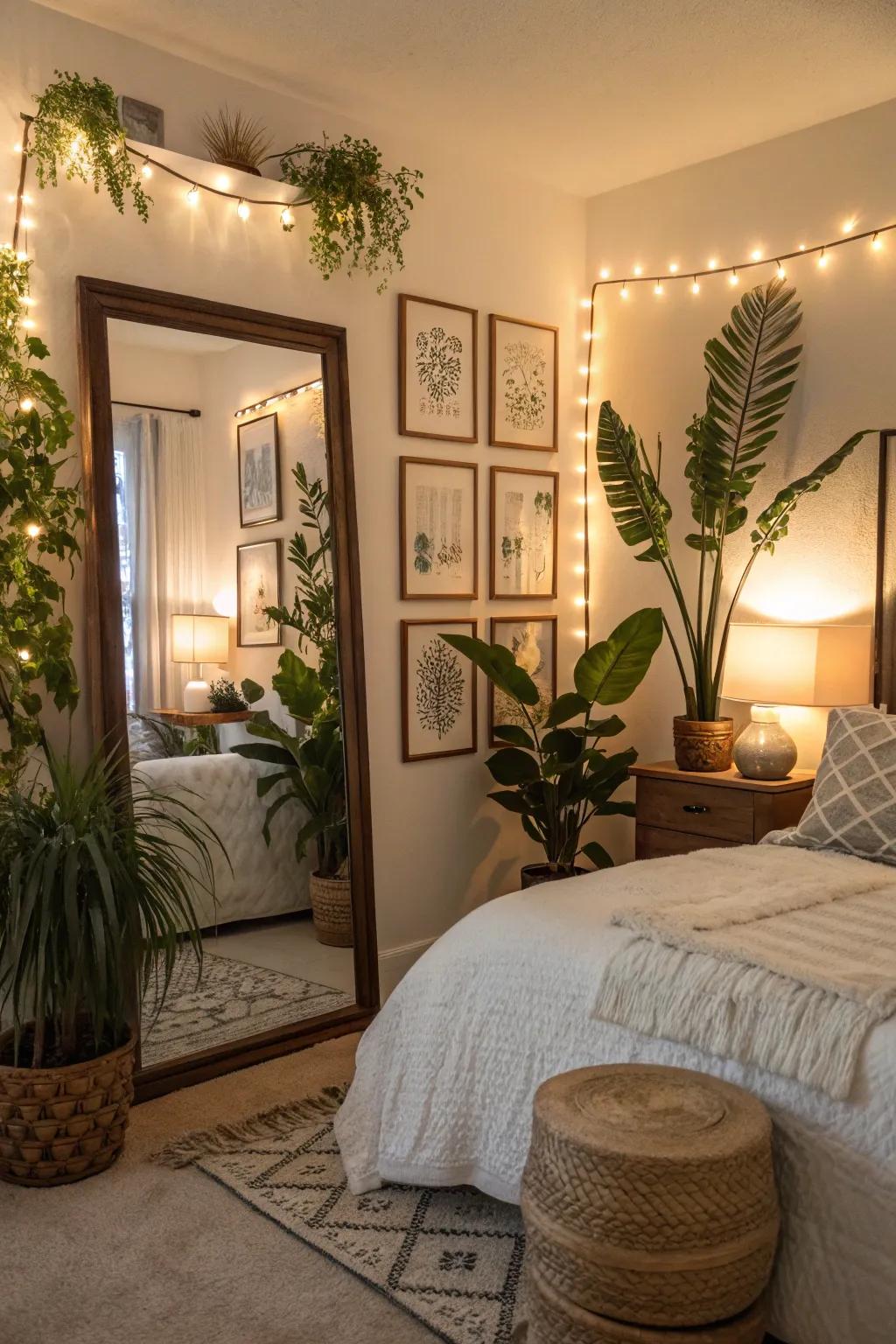 Ornamental accents enrich this bedroom with individuality.