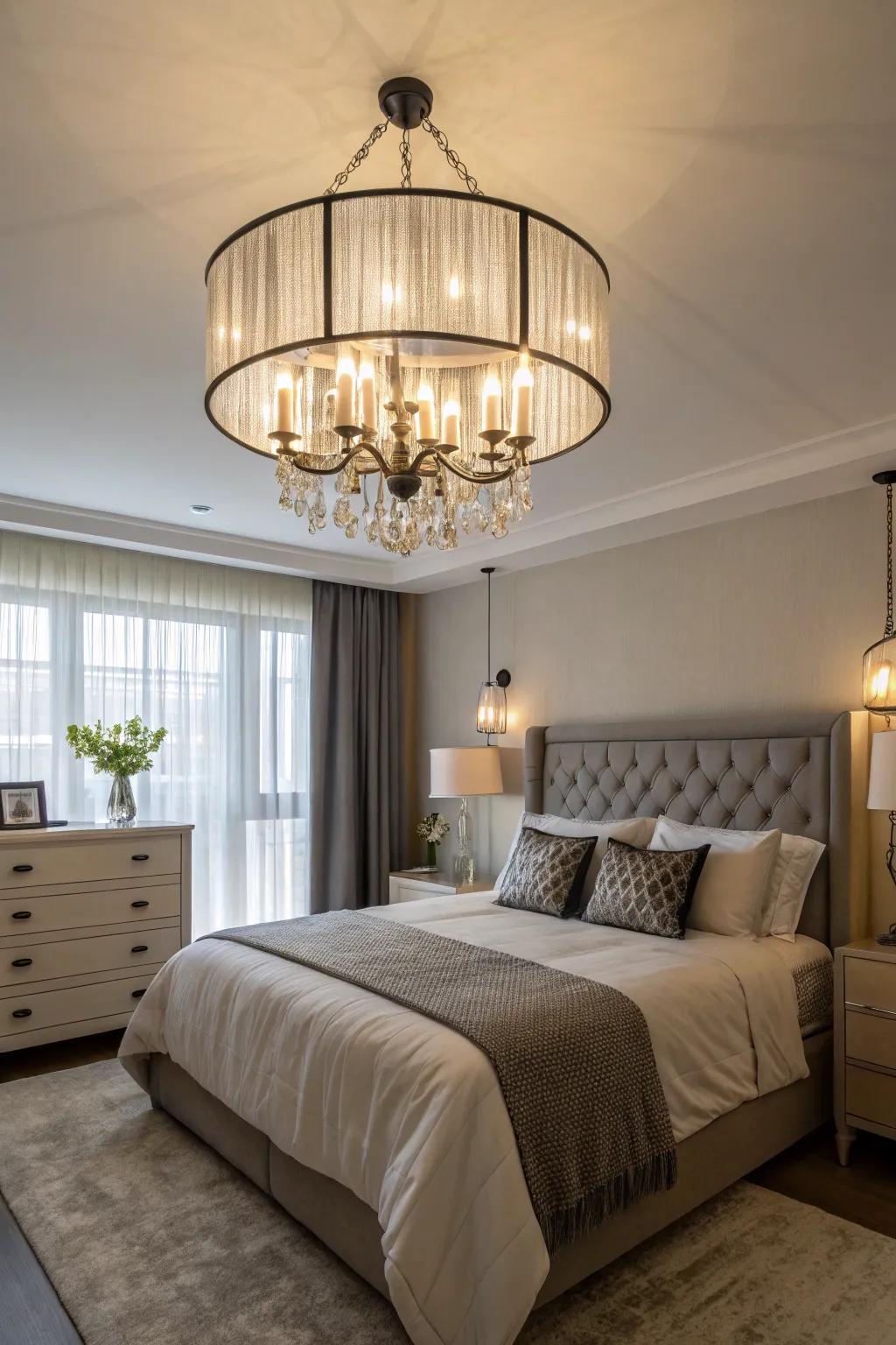 A bedroom made more beautiful with a sophisticated light.