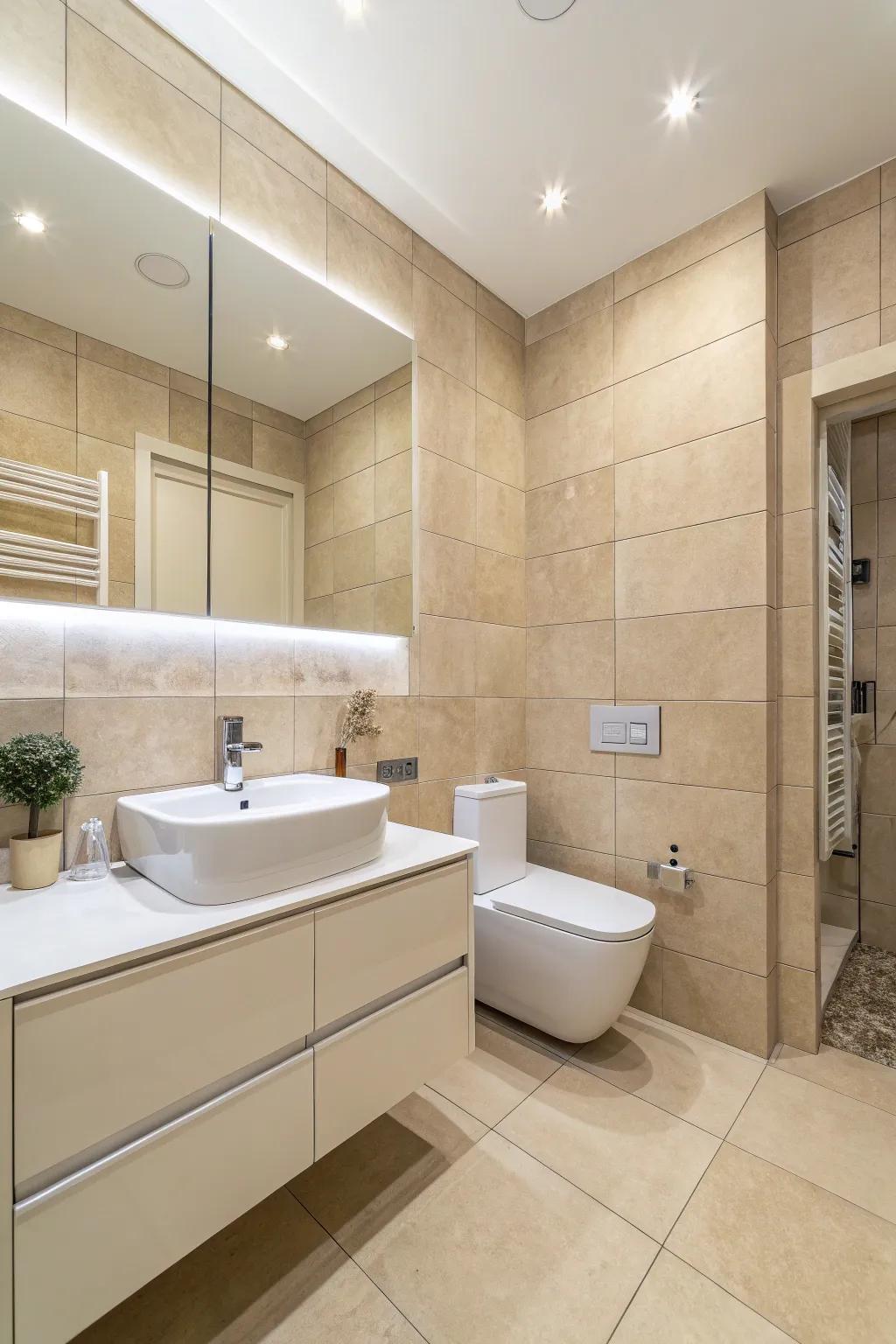 The classic pairing of beige and white offers timeless elegance.