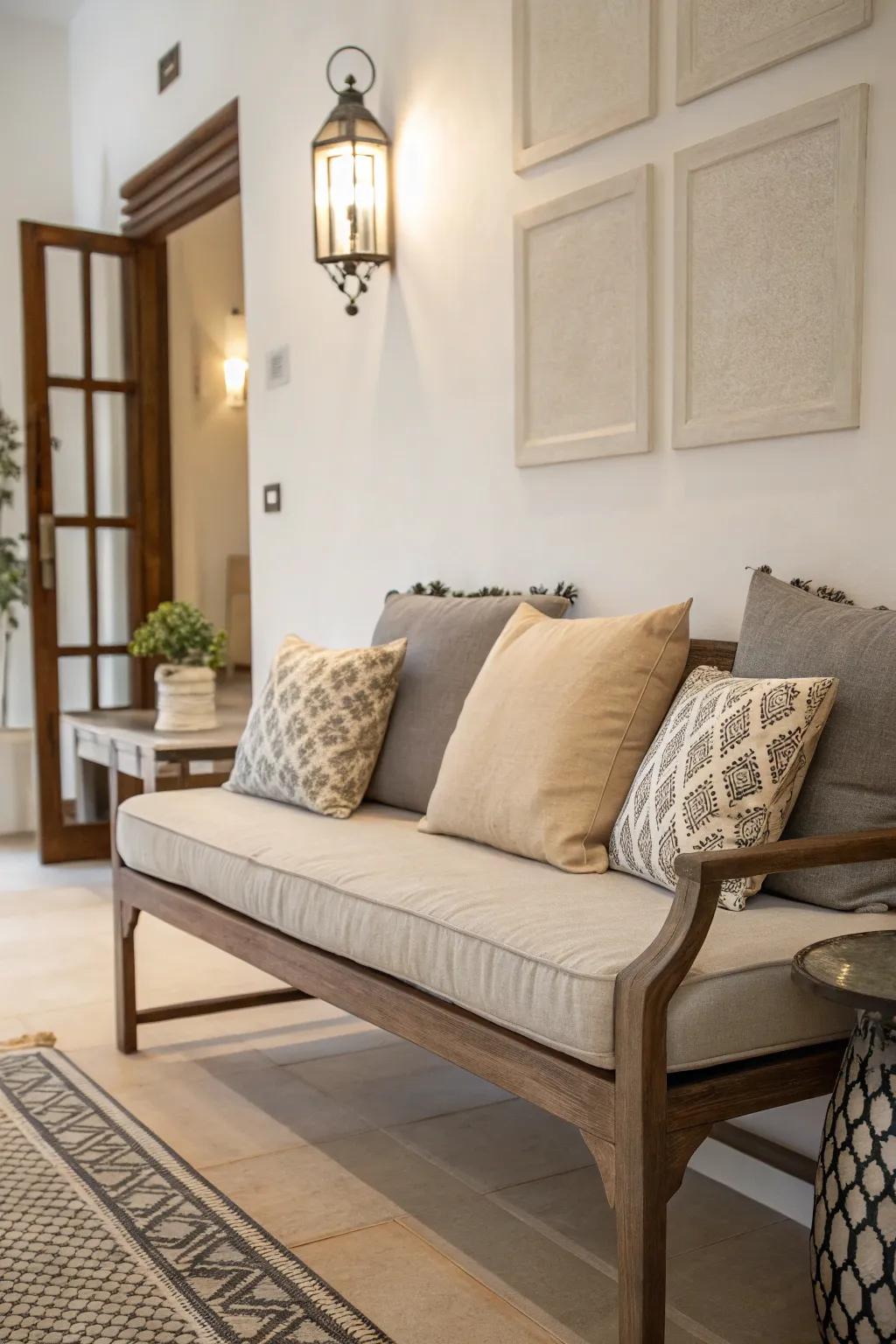 Neutral shades present a peaceful and adaptable seat choice.