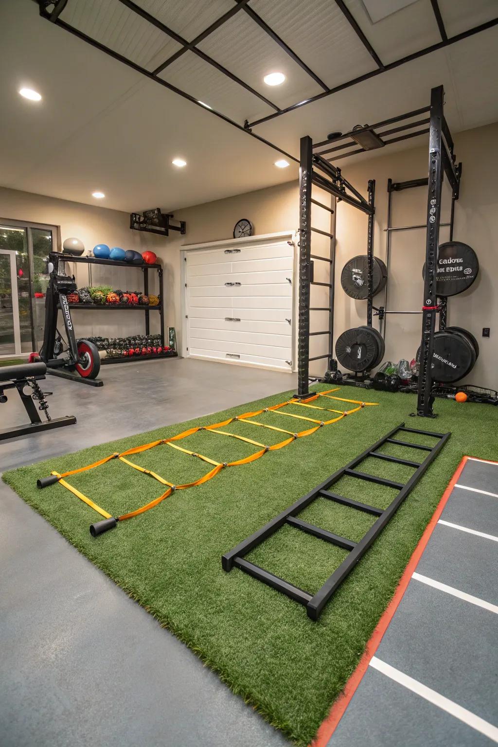 Synthetic lawn enriches a lively and useful feature, suitable for rapidness practice.