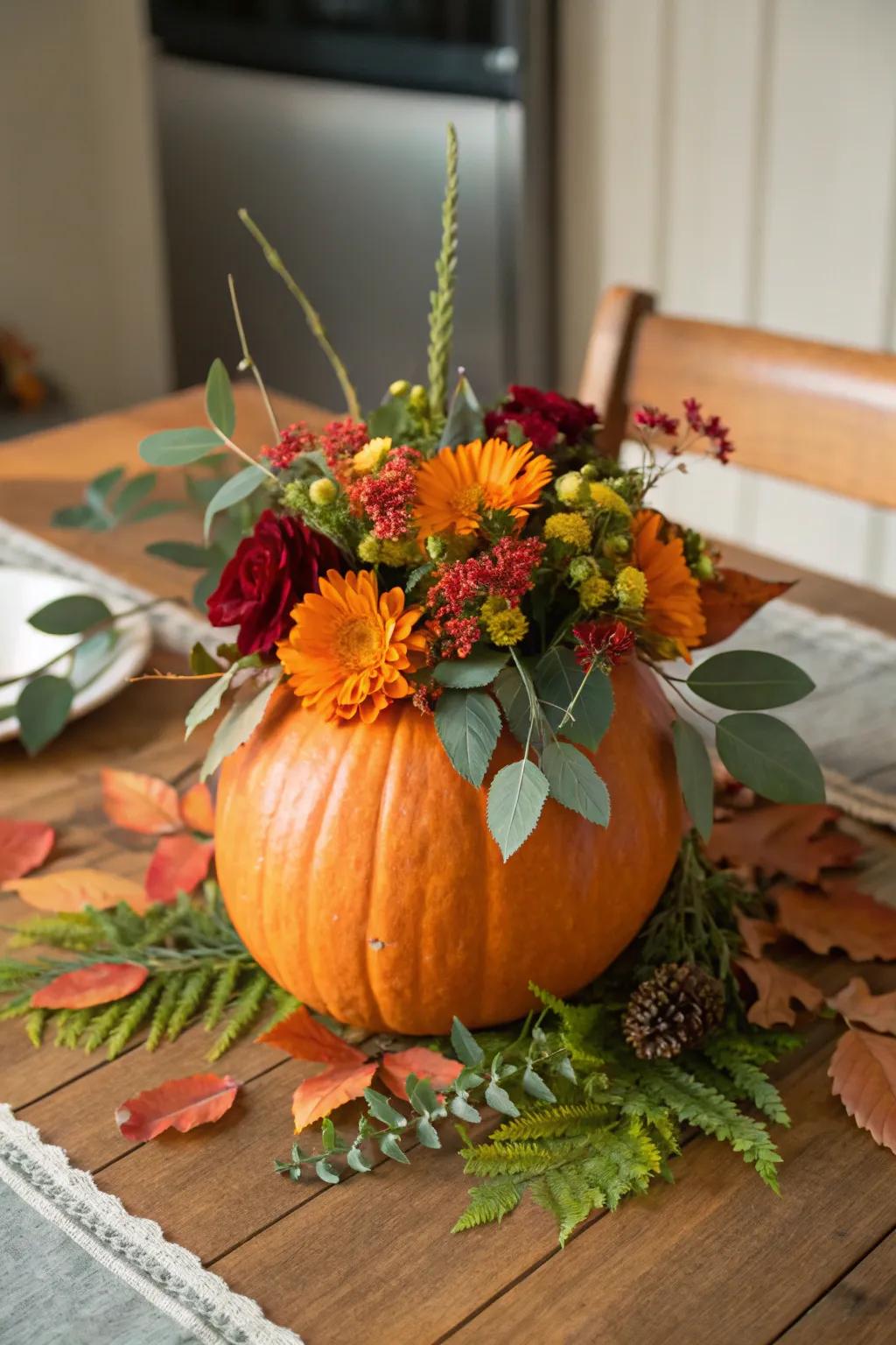 Incorporate a hint of elegance utilizing pumpkins embellished with florals.