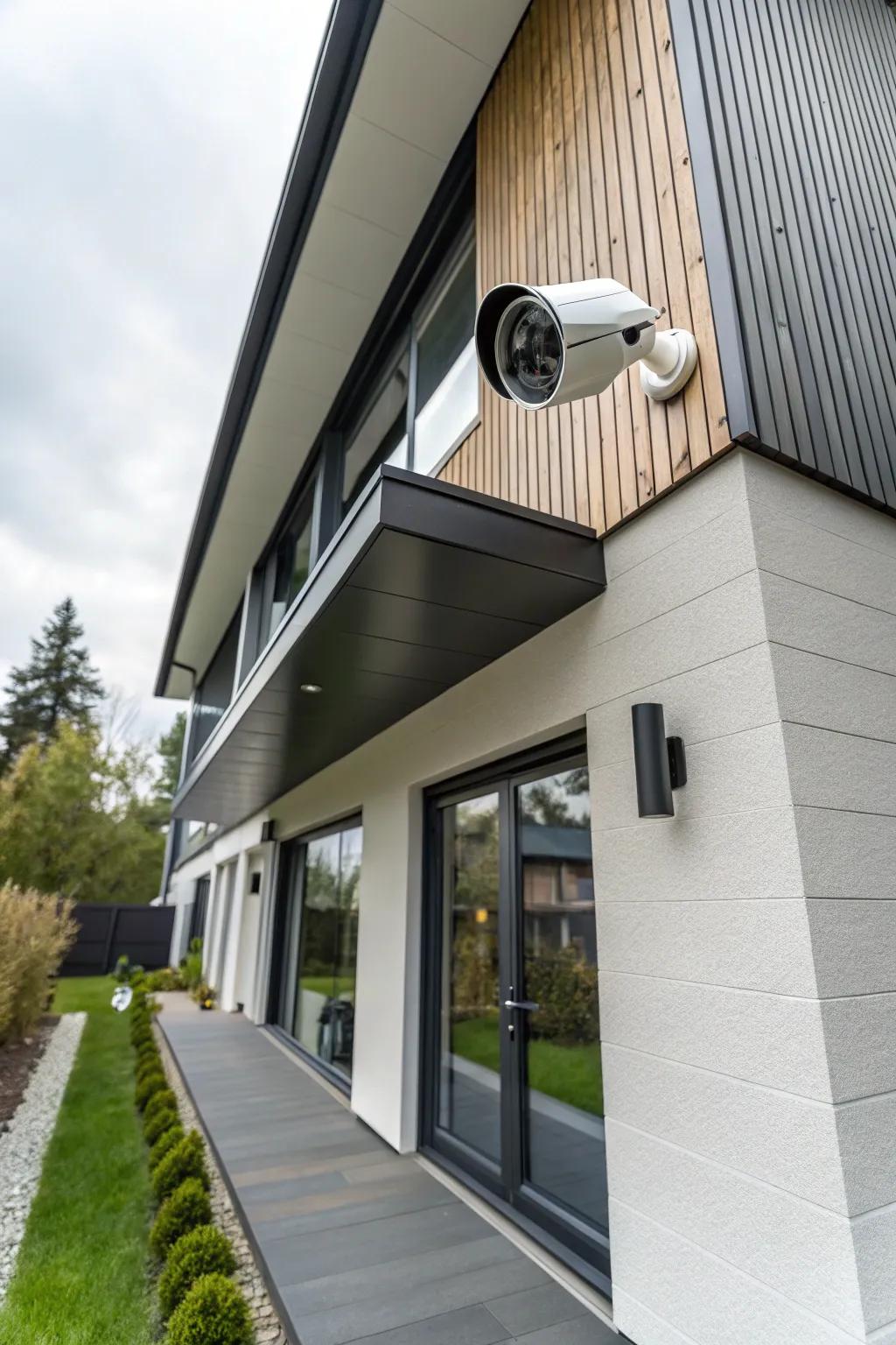 An intelligent safety recorder merges subtly into a home's exterior, offering continuous surveillance without compromising style.