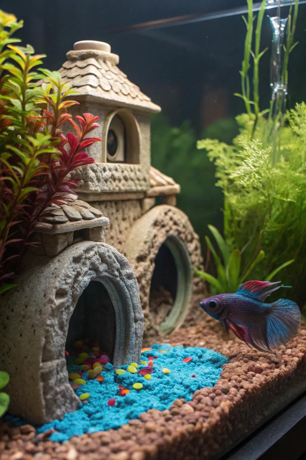 Grottoes and arches present boundless exploration intended for your betta.