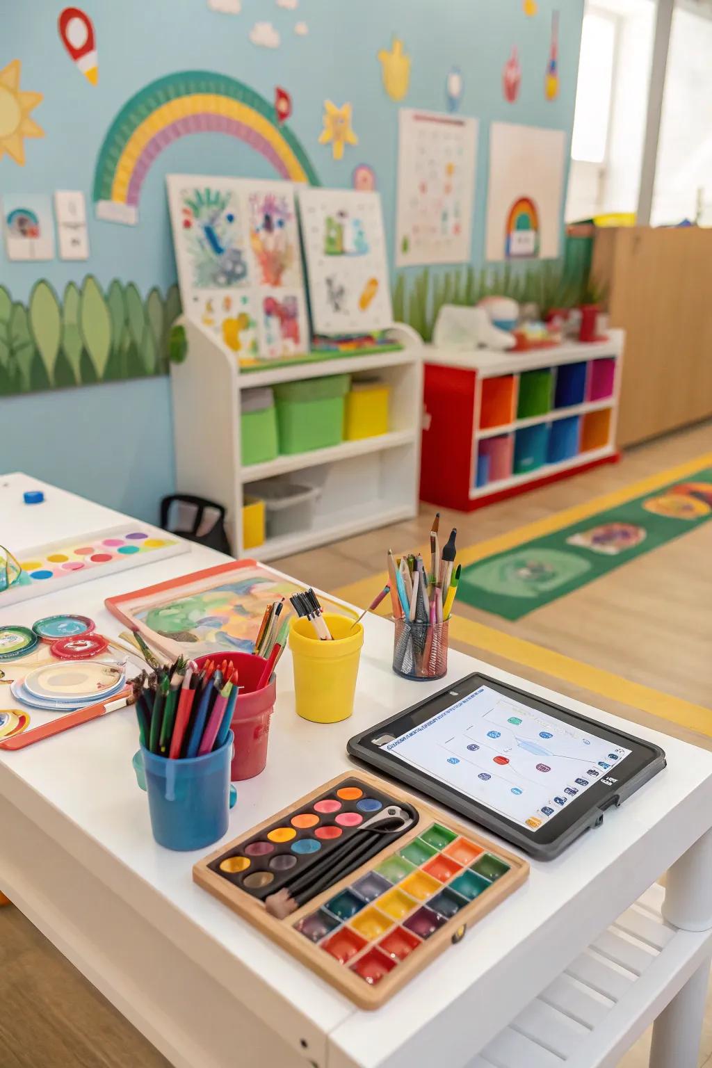 Stimulate creativity with a dedicated creative area in the playroom.
