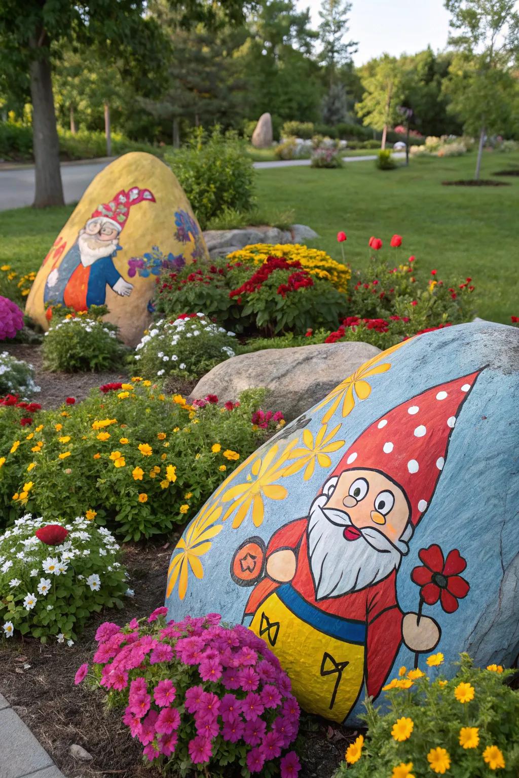 Enhance your garden's appeal with whimsical gnome rocks.