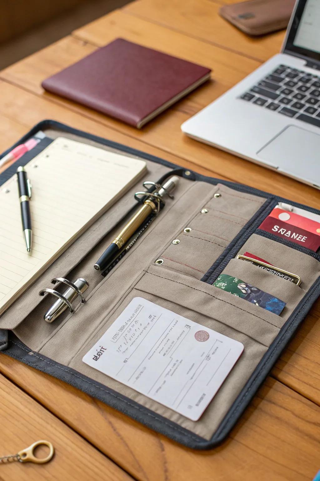 Binder featuring pockets for convenient keeping.
