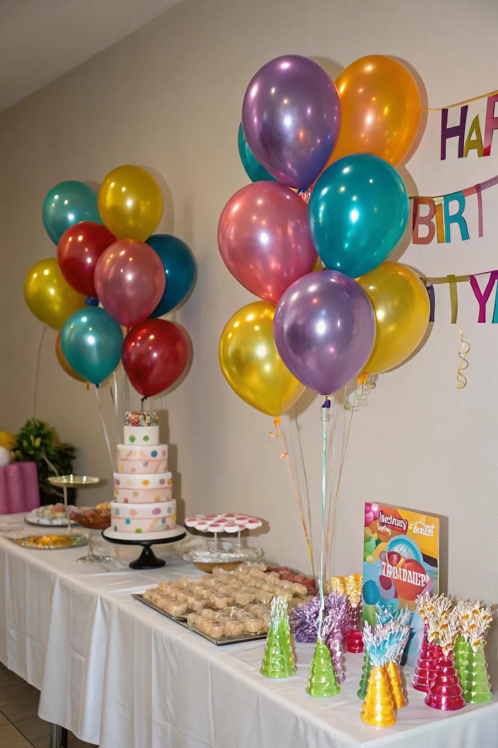 Shimmering balloons contribute a playful yet sophisticated element to your party décor.