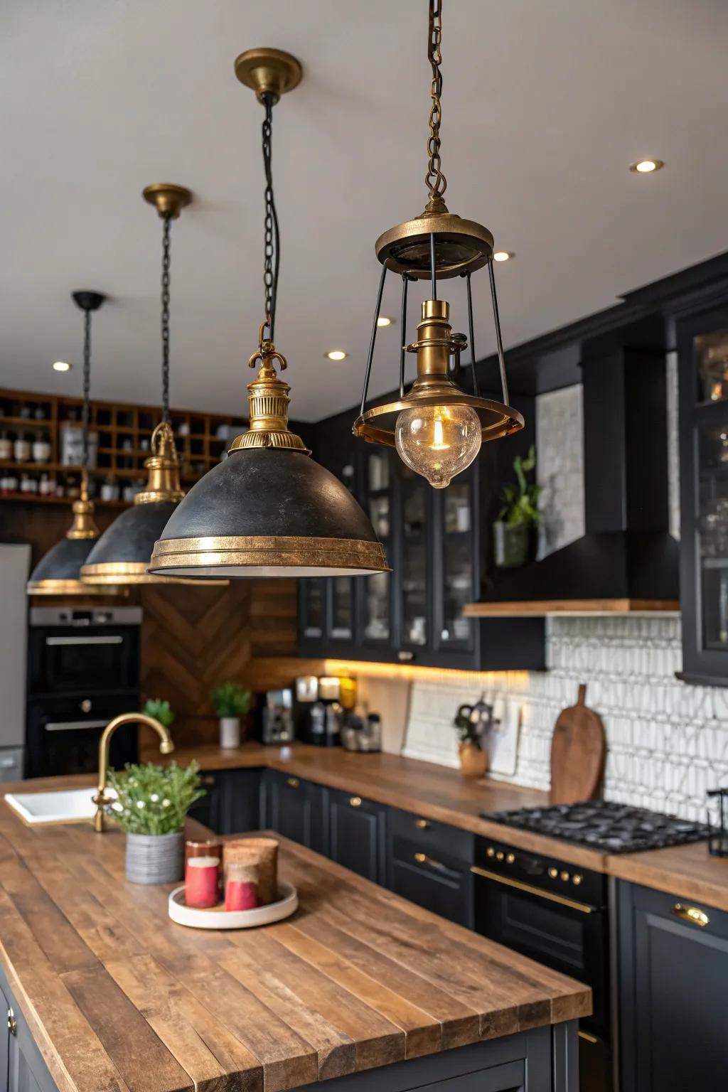 Pairing onyx fixtures with timber and brass generates distinctive character.