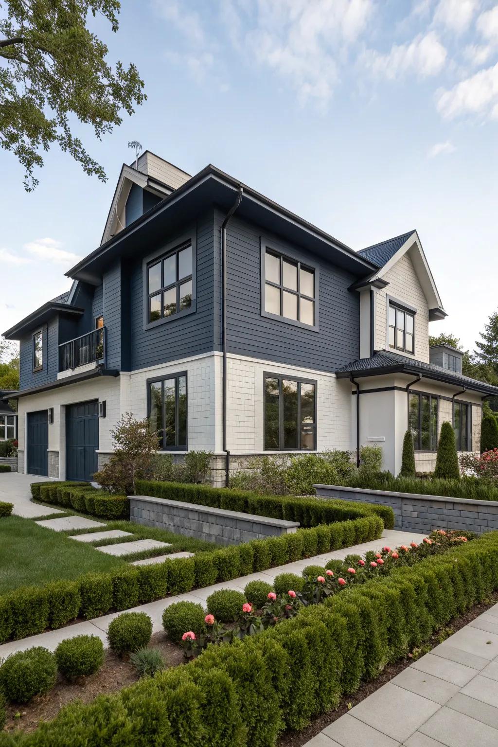 Two-tone blue and gray exteriors add dimension to homes.
