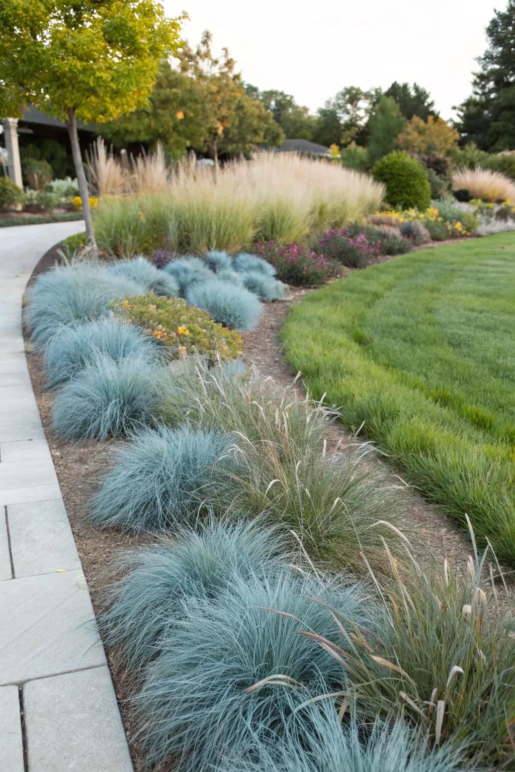 Glacier Blue Grass introduces seasonal color changes to the garden.