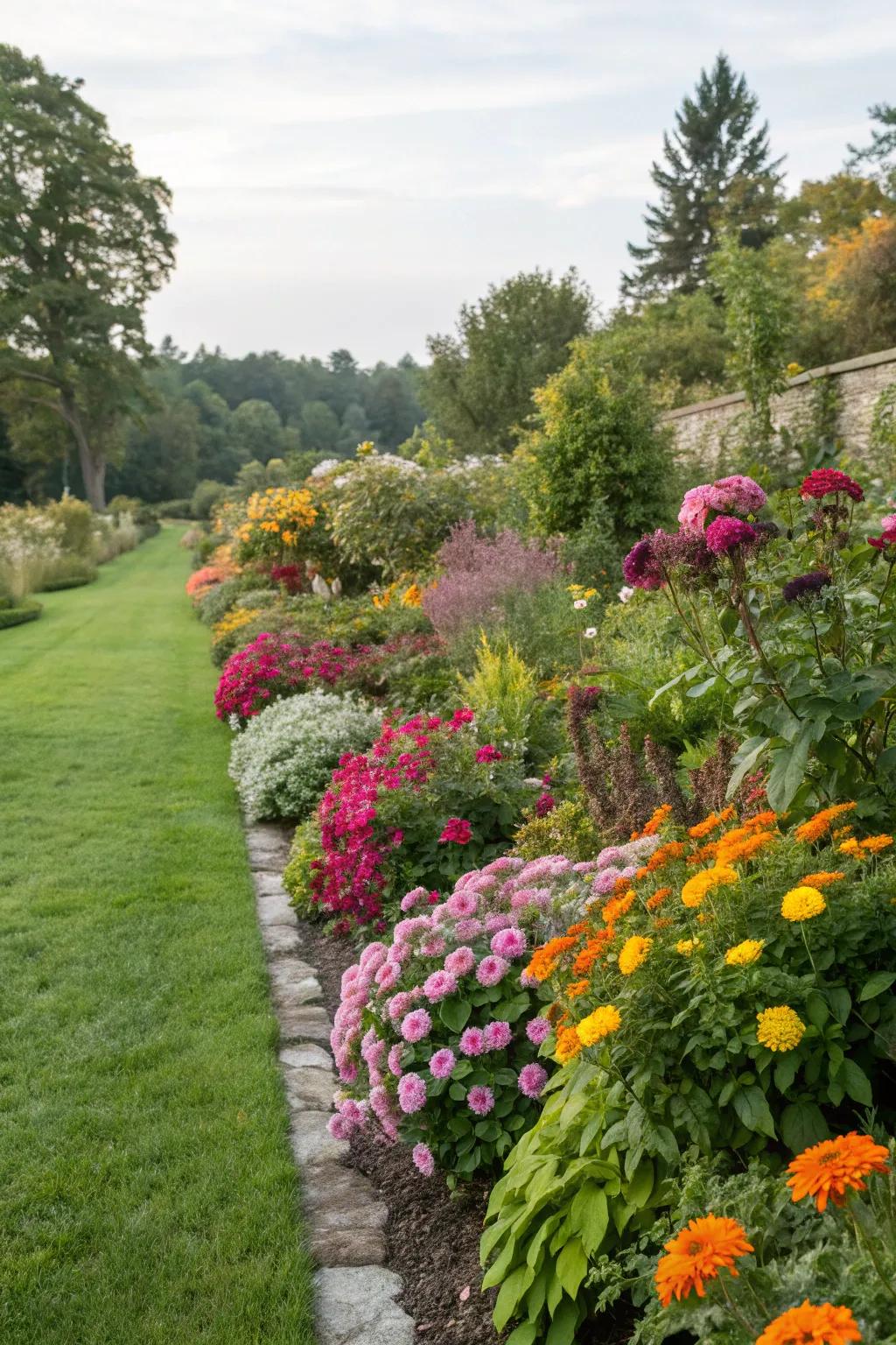 Seasonal plants keeping the garden border interesting year-round.
