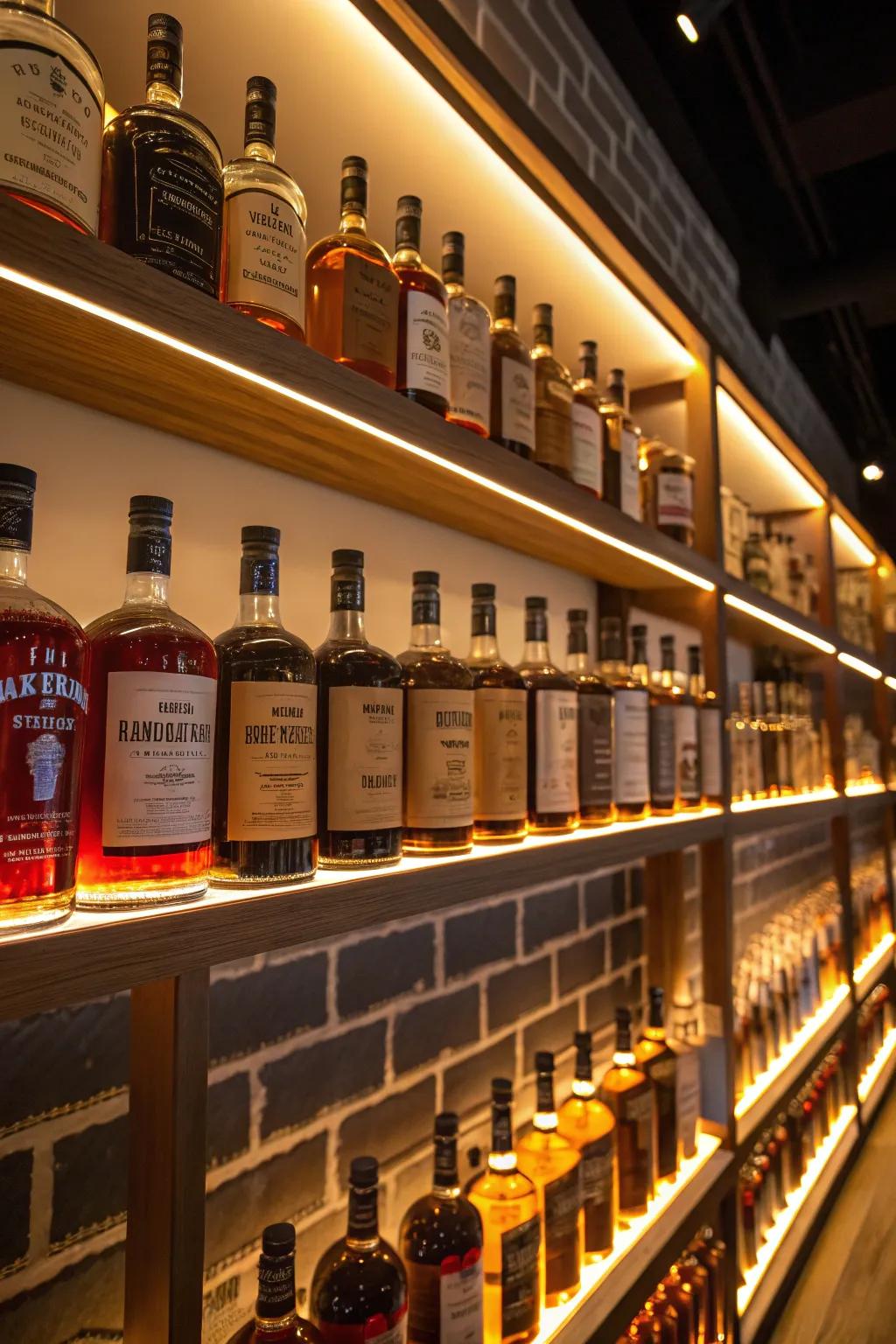 Backlighting enhances the visual appeal of your bourbon collection.