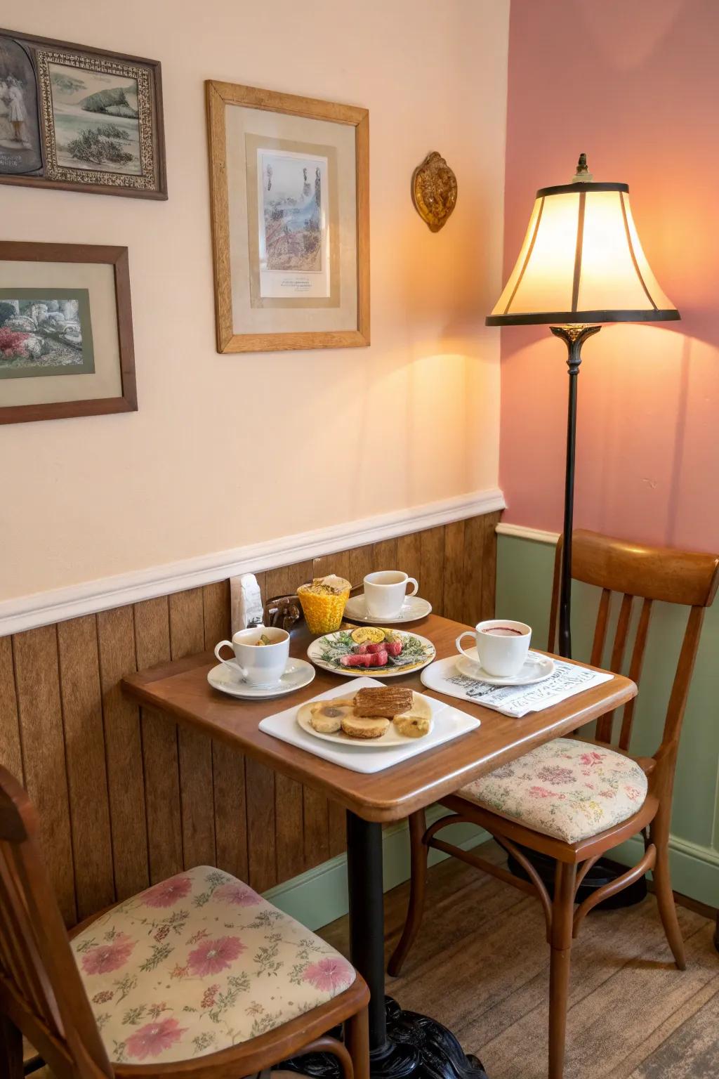 An illuminant spreading a warm radiance in a snug breakfast nook.