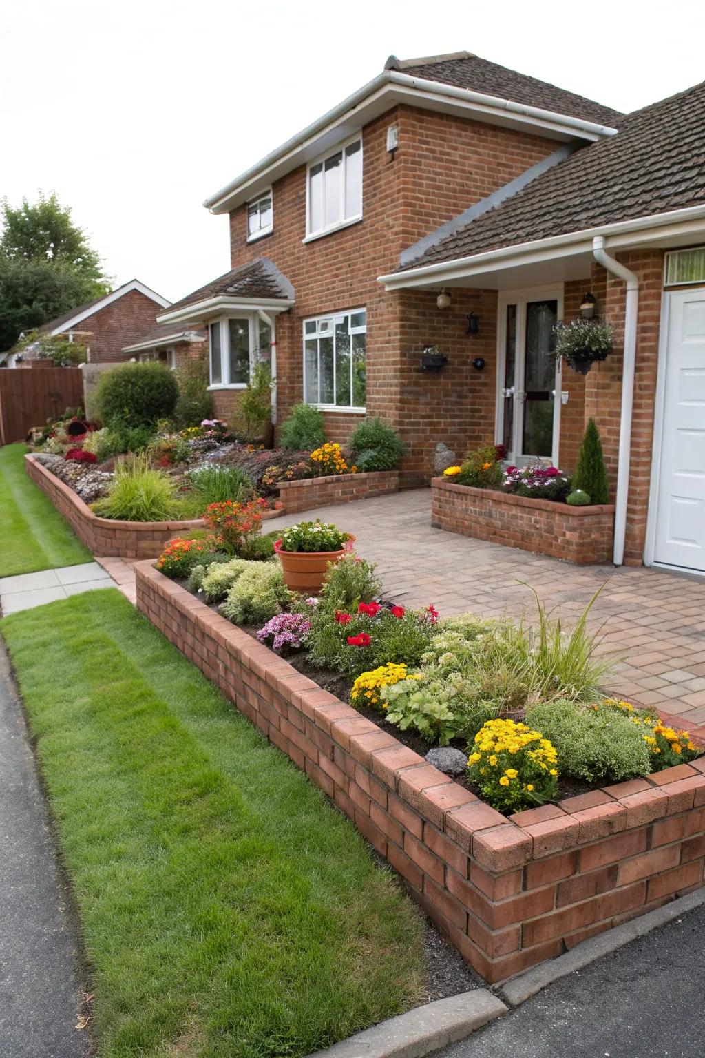 Amplify your curb allure with front garden brick beds.