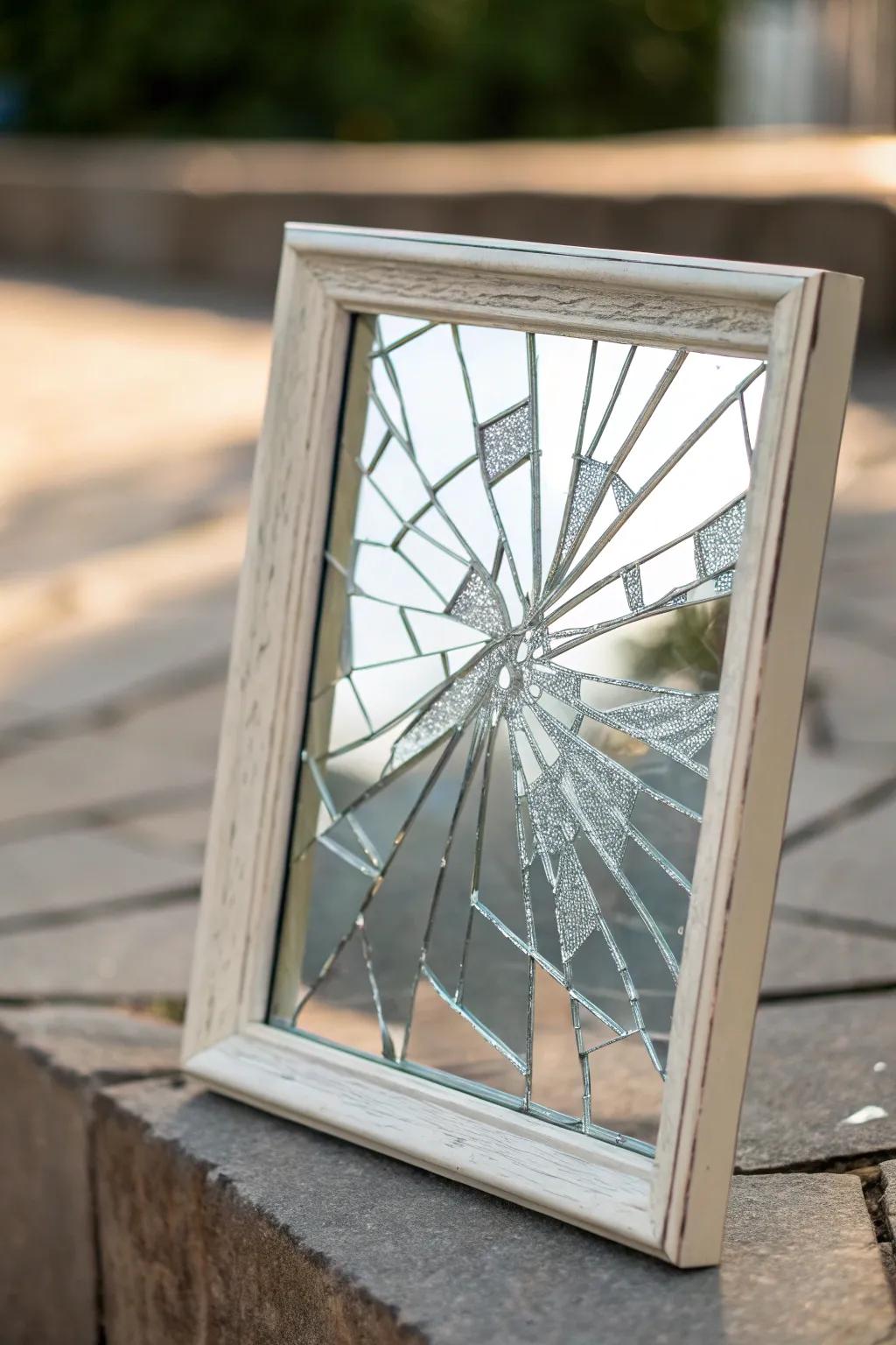 Framed mirror art metamorphoses bits into a central point of focus.
