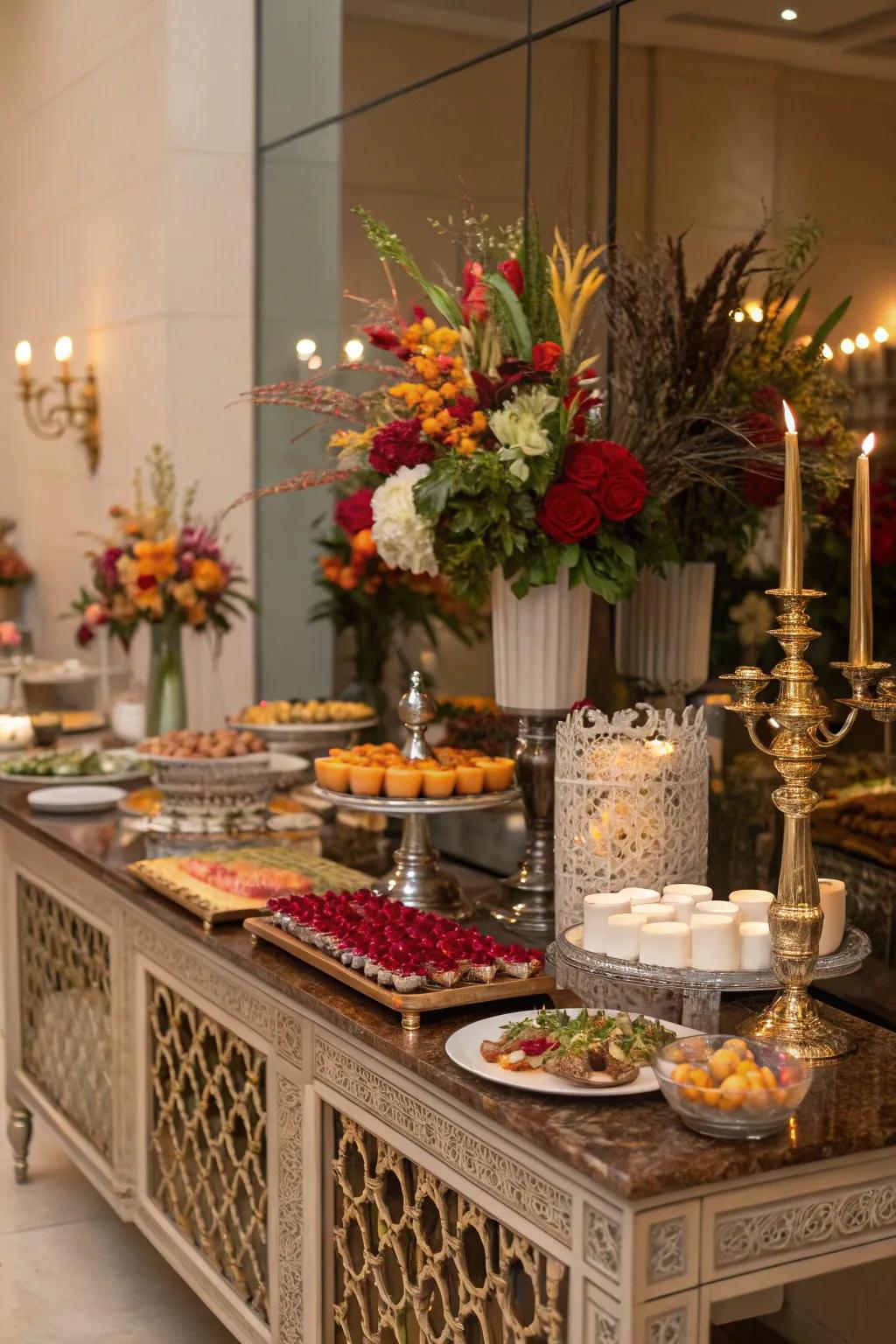Mirrored surfaces enhance the elegance of your buffet.