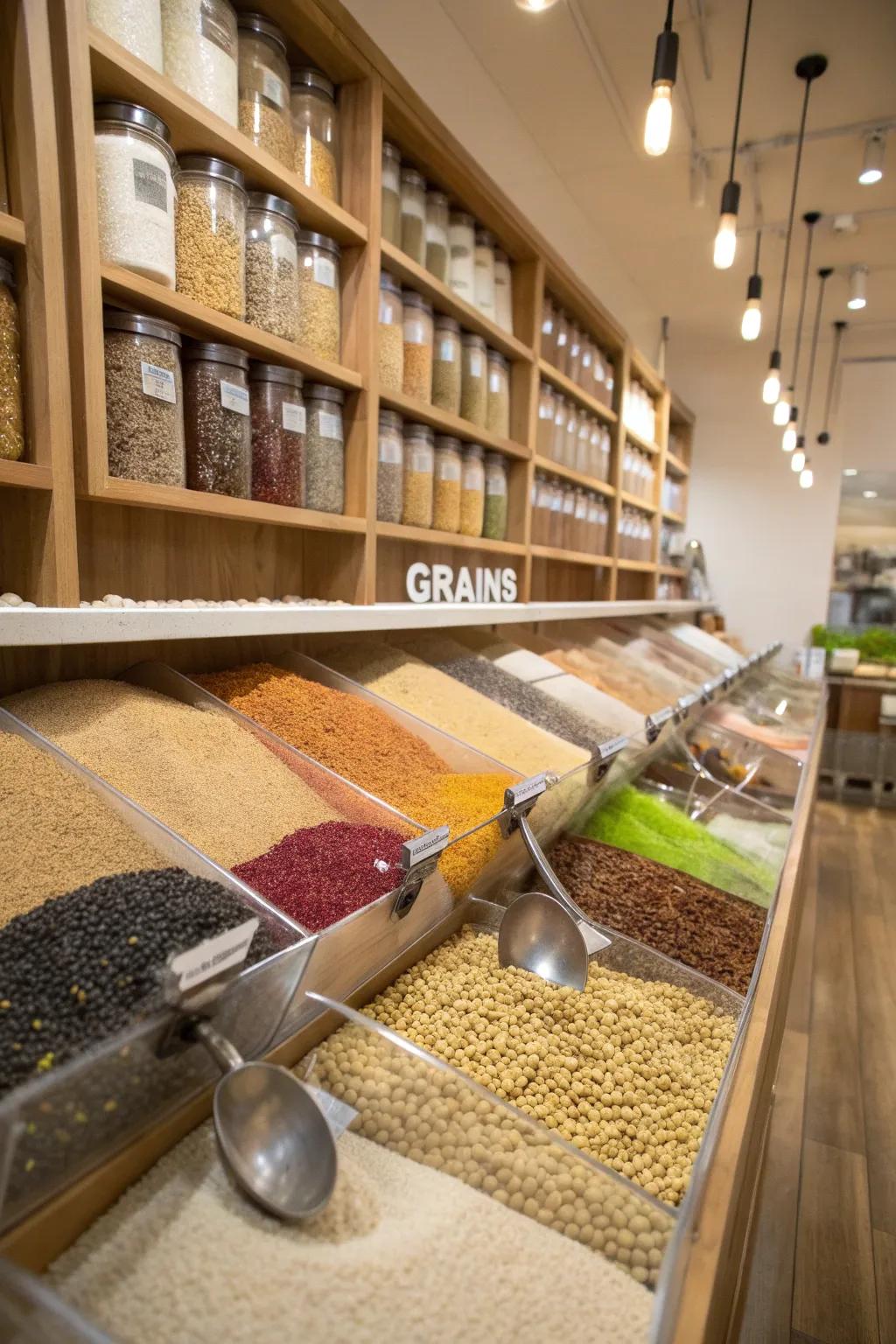 Bulk bins offer quick access to main ingredients.