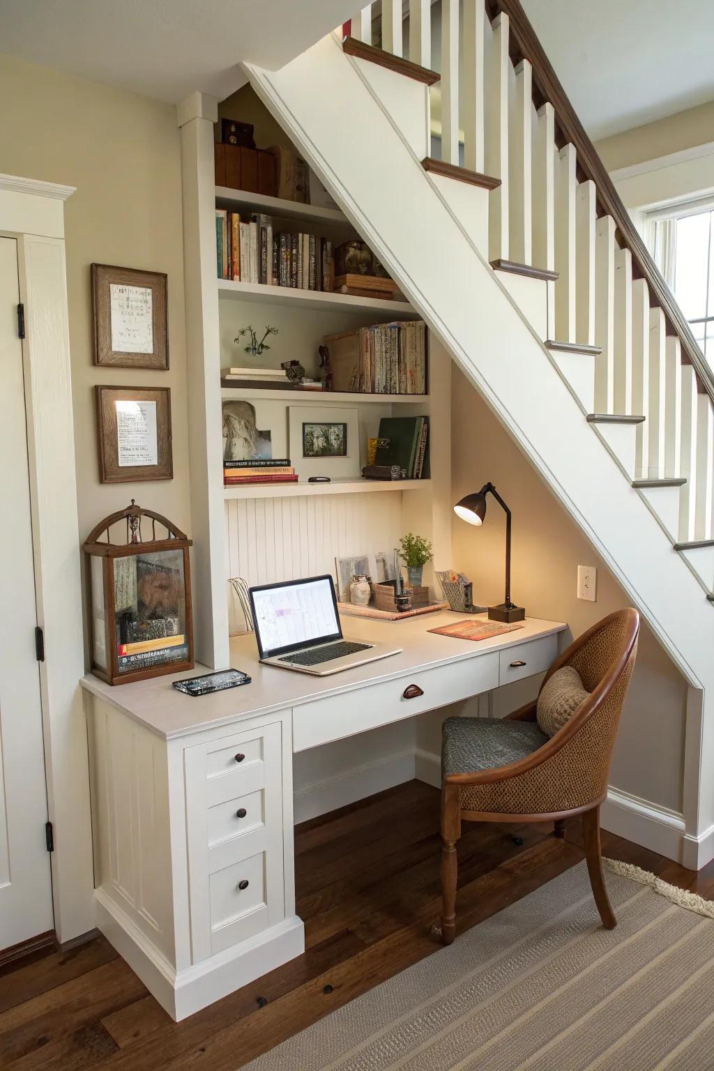 Transform a stair bulkhead into an efficient home office.